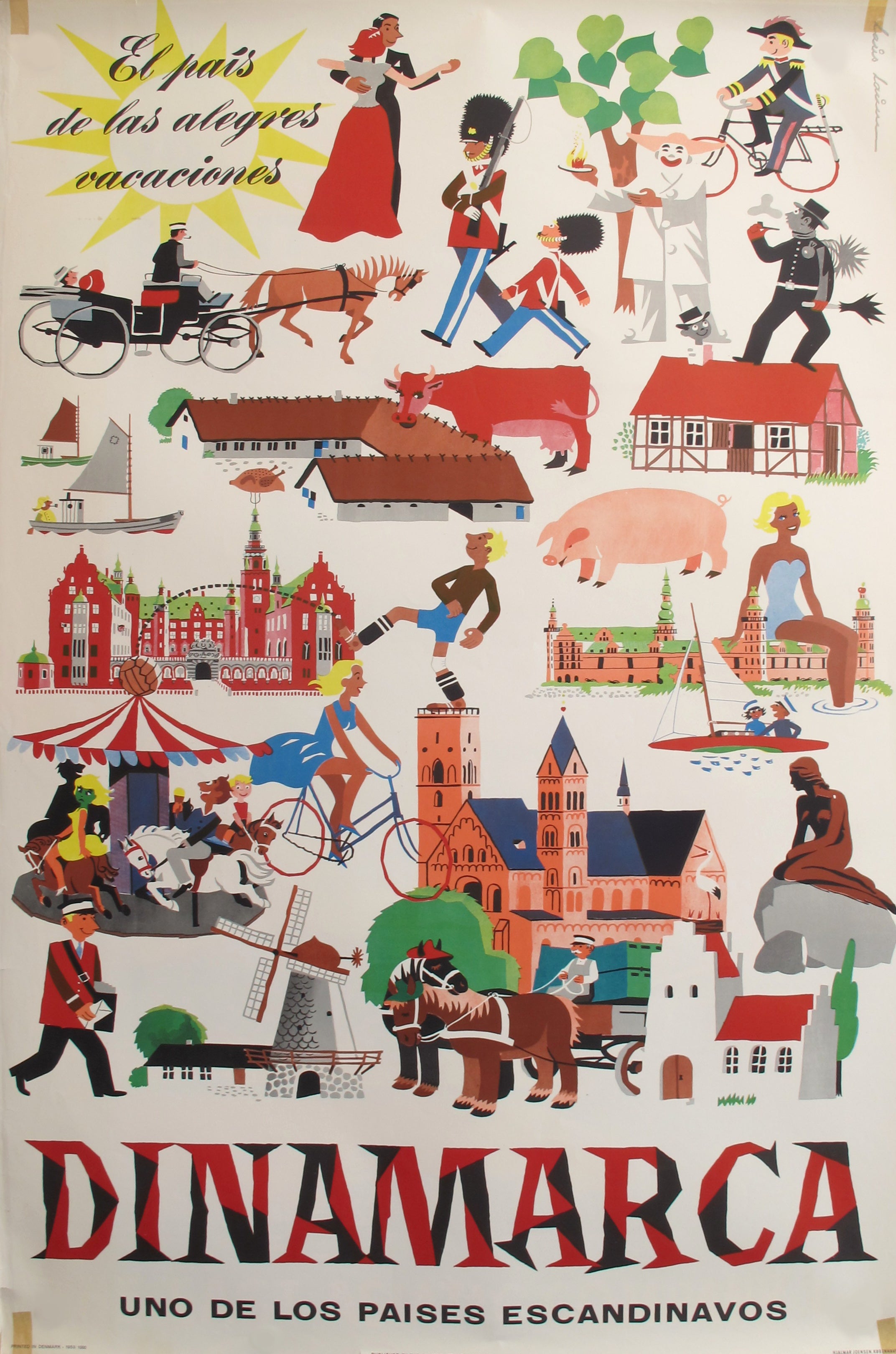 1953 Original Vintage Danish Travel Poster - Dinamarca (Denmark) - Perfect for Home Decor, Office Wall Art & Scandinavian Design Enthusiasts