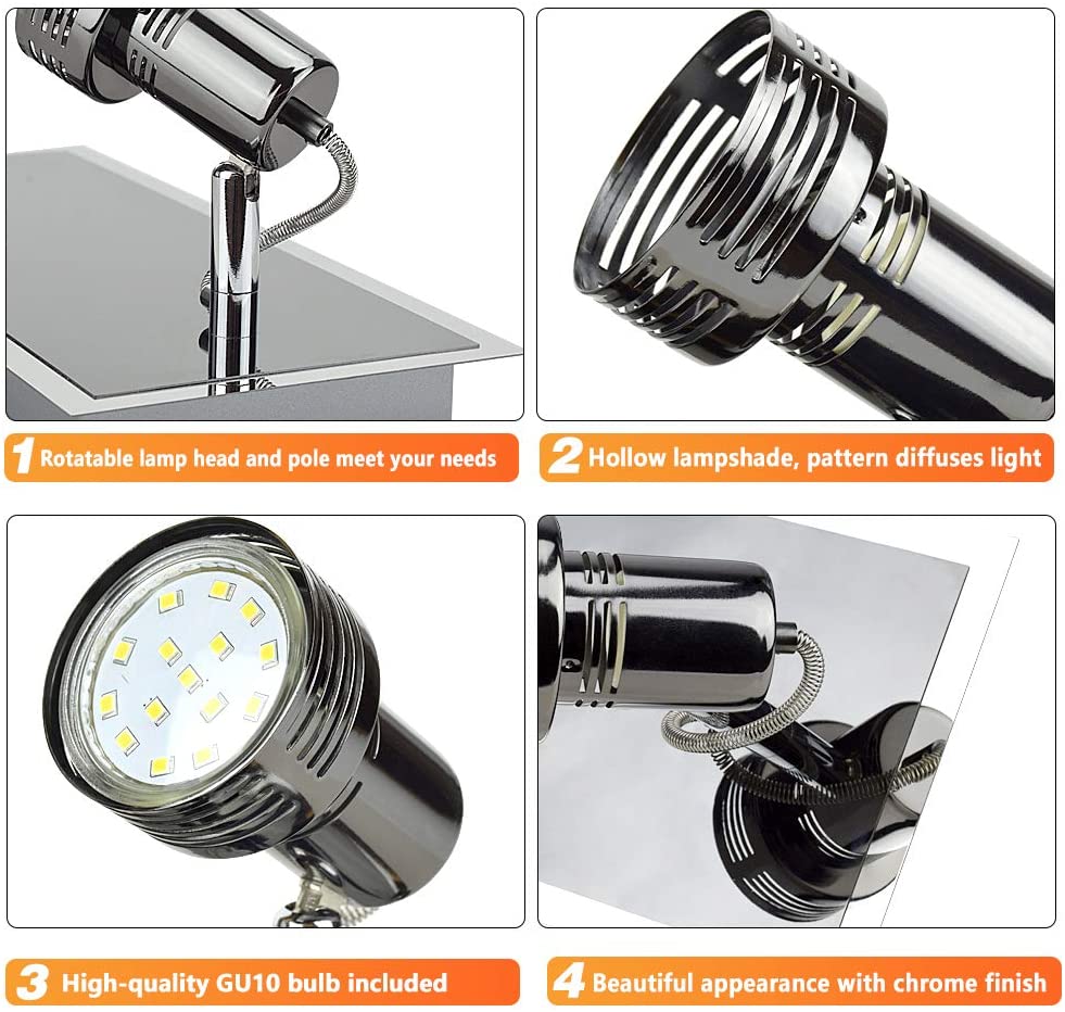 Depuley 2-Light Modern LED Track Lighting Kit - Adjustable Directional Wall/Ceiling Spot Light with GU10 Bulbs Included - Perfect for Kitchen, Hallway, Living Room & Picture Lighting
