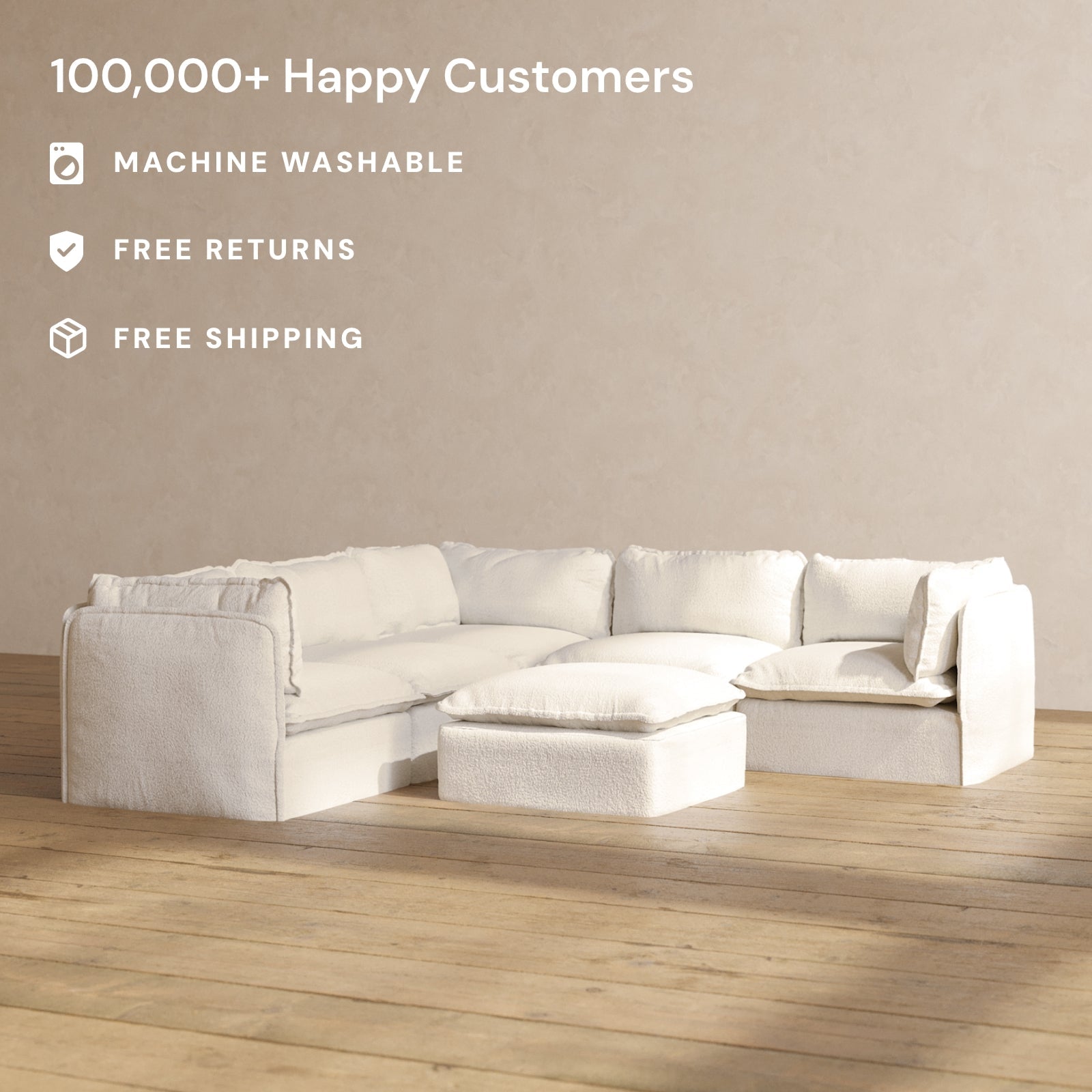 Modular Performance 5-Seater Corner Sectional Sofa with Ottoman in Mousse Fabric | Modern L-Shaped Living Room Furniture for Family Gatherings & Movie Nights