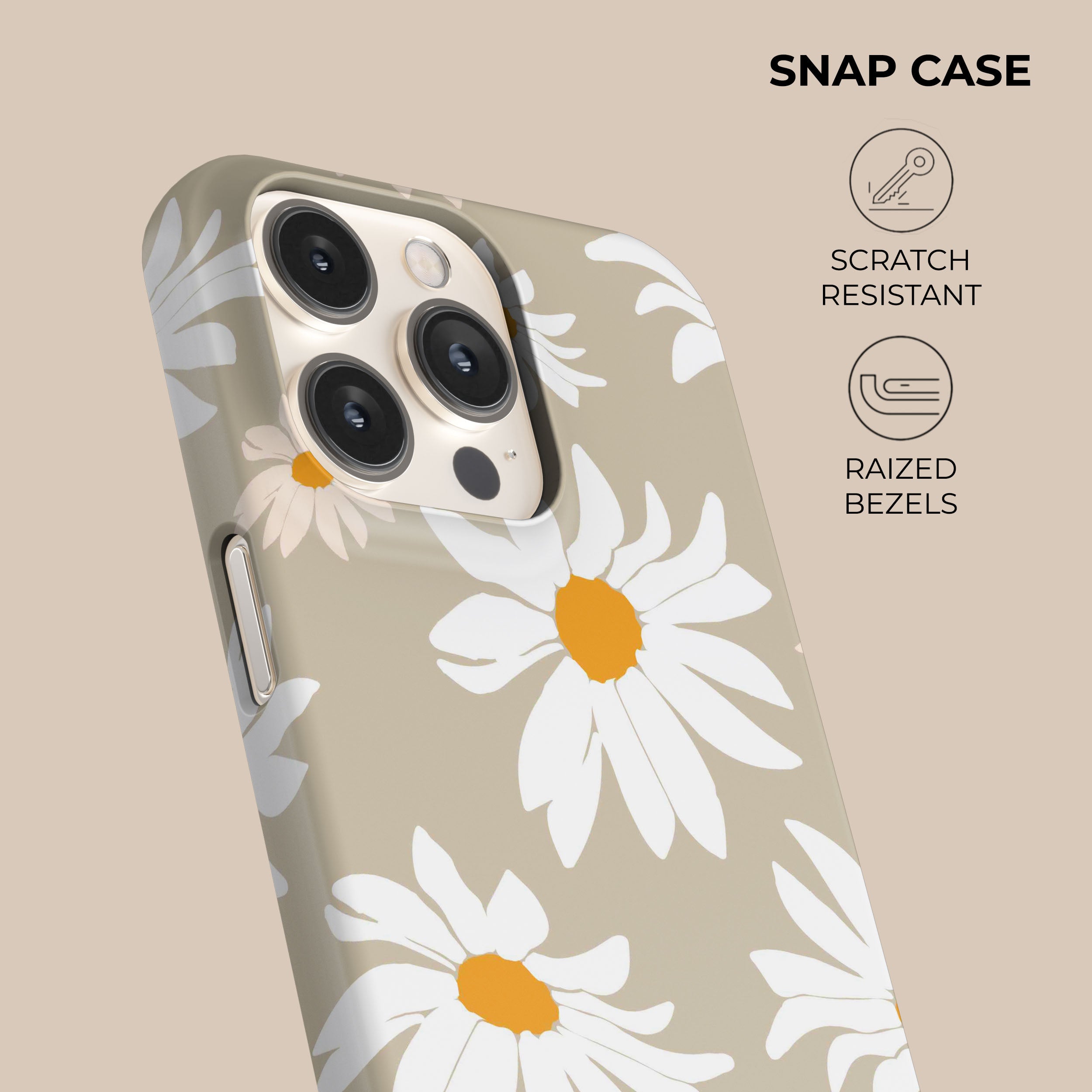 Beige Daisy Phone Case - Cute Floral Design Protective Cover for iPhone & Samsung - Perfect for Everyday Use, Travel & Gifting