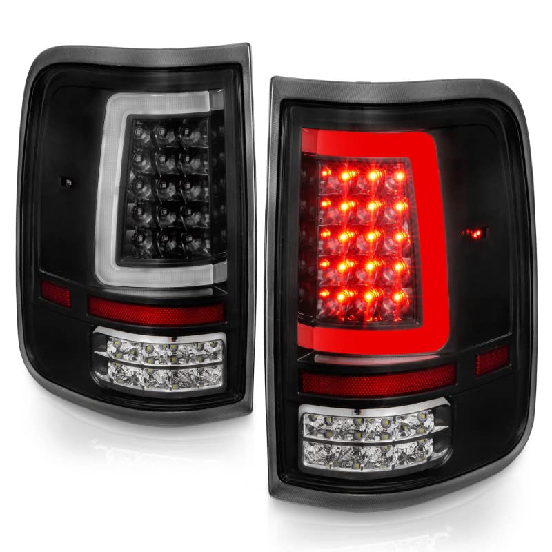 ANZO 311342 LED Tail Lights with Light Bar for 2004-2006 Ford F-150 - Black Housing & Clear Lens - Upgrade Your Truck's Style & Visibility for Night Driving