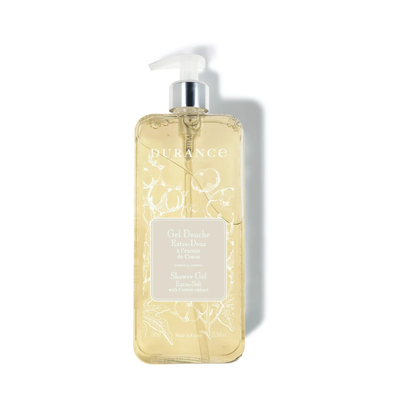 Durance Cotton Extract Marseille Shower Gel 750ml - Almond & Olive Oil Body Wash for Gentle Cleansing & Hydration - Vegan Skin Softening Shower Gel - Perfect for Daily Use & Sensitive Skin Care