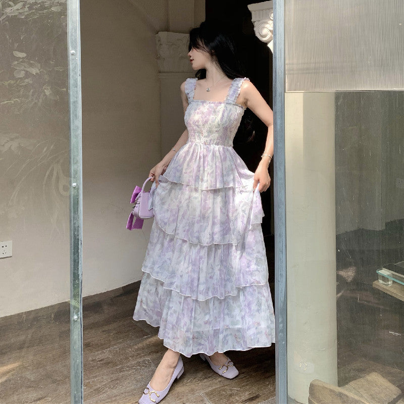 Fairy Sweet Vintage Floral Layered Cake Skirt Dress for Women - Elegant 1930s Style Party, Wedding & Special Occasion Outfit