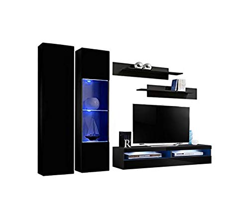 Modern Wall-Mounted TV Stand with Storage Shelves & LED Lights - A5 35