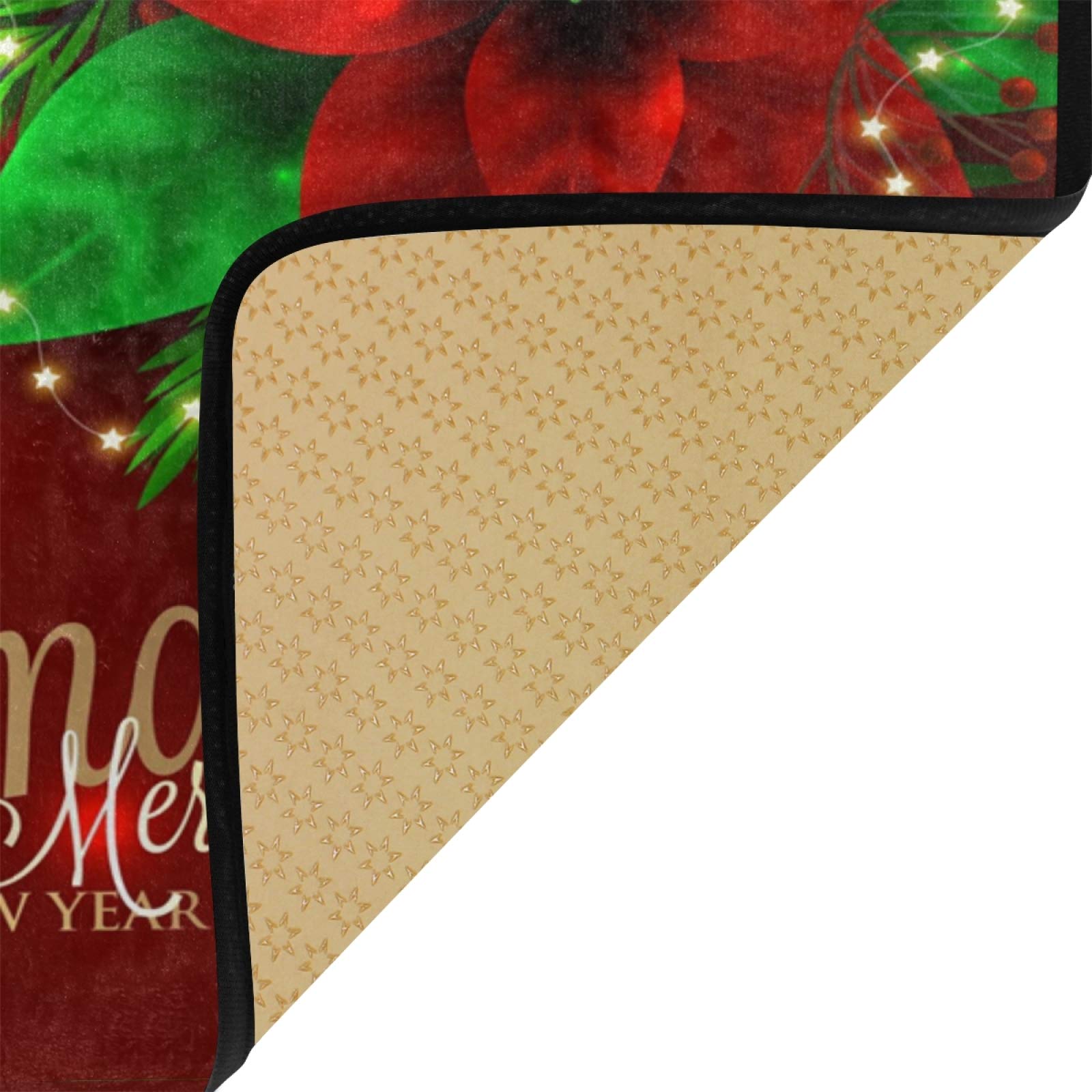 ALAZA Christmas Poinsettia Snowflakes Non-Slip Kitchen Rug - Soft Floor Mat for Standing Comfort - 39x20 Inch Holiday Bath Rug, Runner & Doormat - Perfect for Home Decor, Kitchen, Entryway & Bathroom