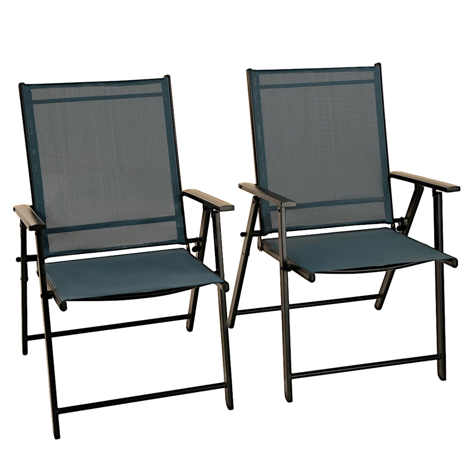 2 Pack Folding Patio Chairs - Heavy Duty Rustproof Metal Frame Outdoor Dining Chairs for Porch, Deck, Garden, Backyard & Camping (Dark Blue) - Perfect for BBQs, Picnics and Outdoor Relaxation