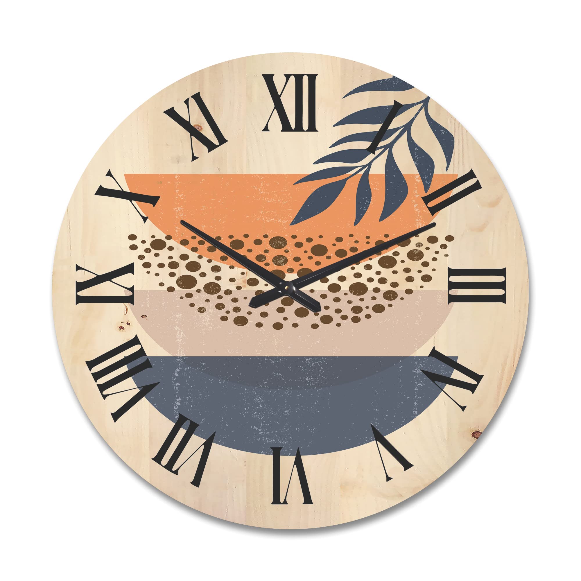 Modern Abstract Geometric Moon & Sun Wood Wall Clock - Large Decorative Fractal Design for Living Room, Bedroom, Office Décor | Oversized Wooden Clock with Leaf Pattern