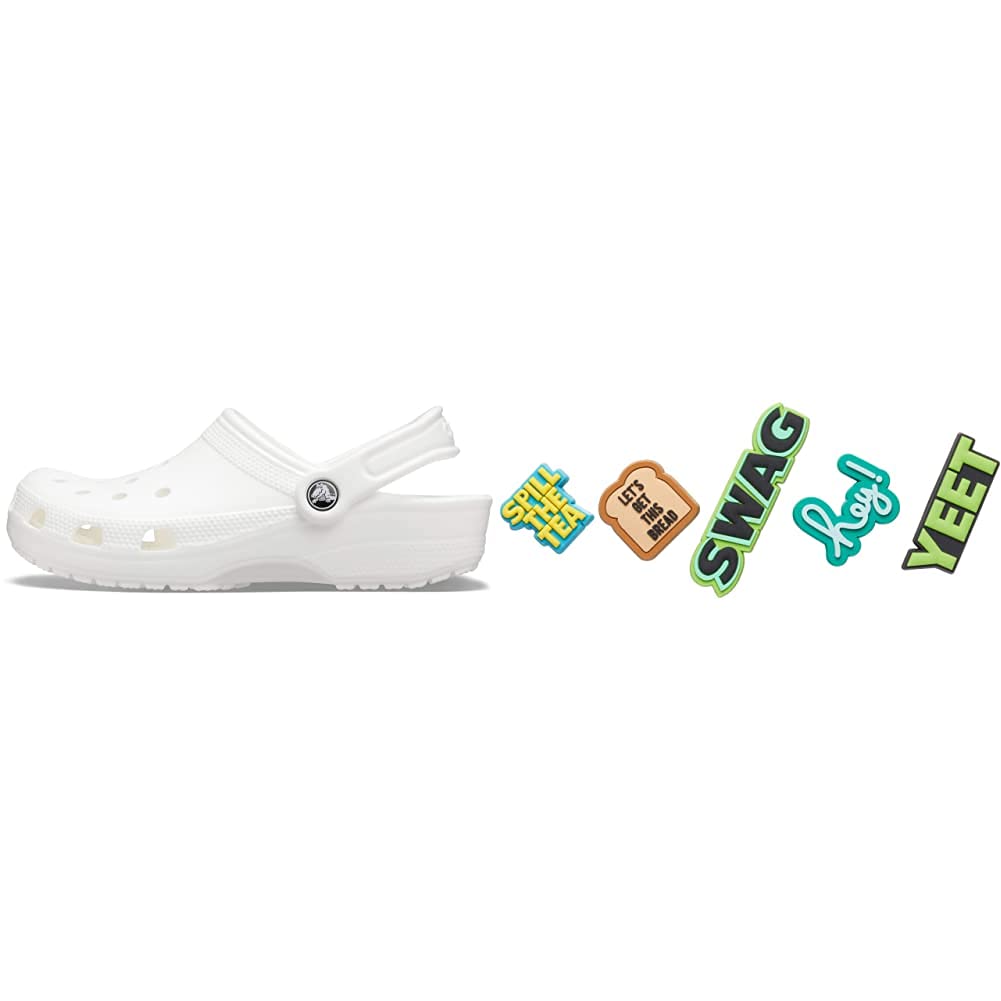 Crocs Classic Clog for Men & Women with 5-Pack Jibbitz Charms - Comfortable Slip-On Shoes for Casual Wear, Gardening, and Outdoor Activities