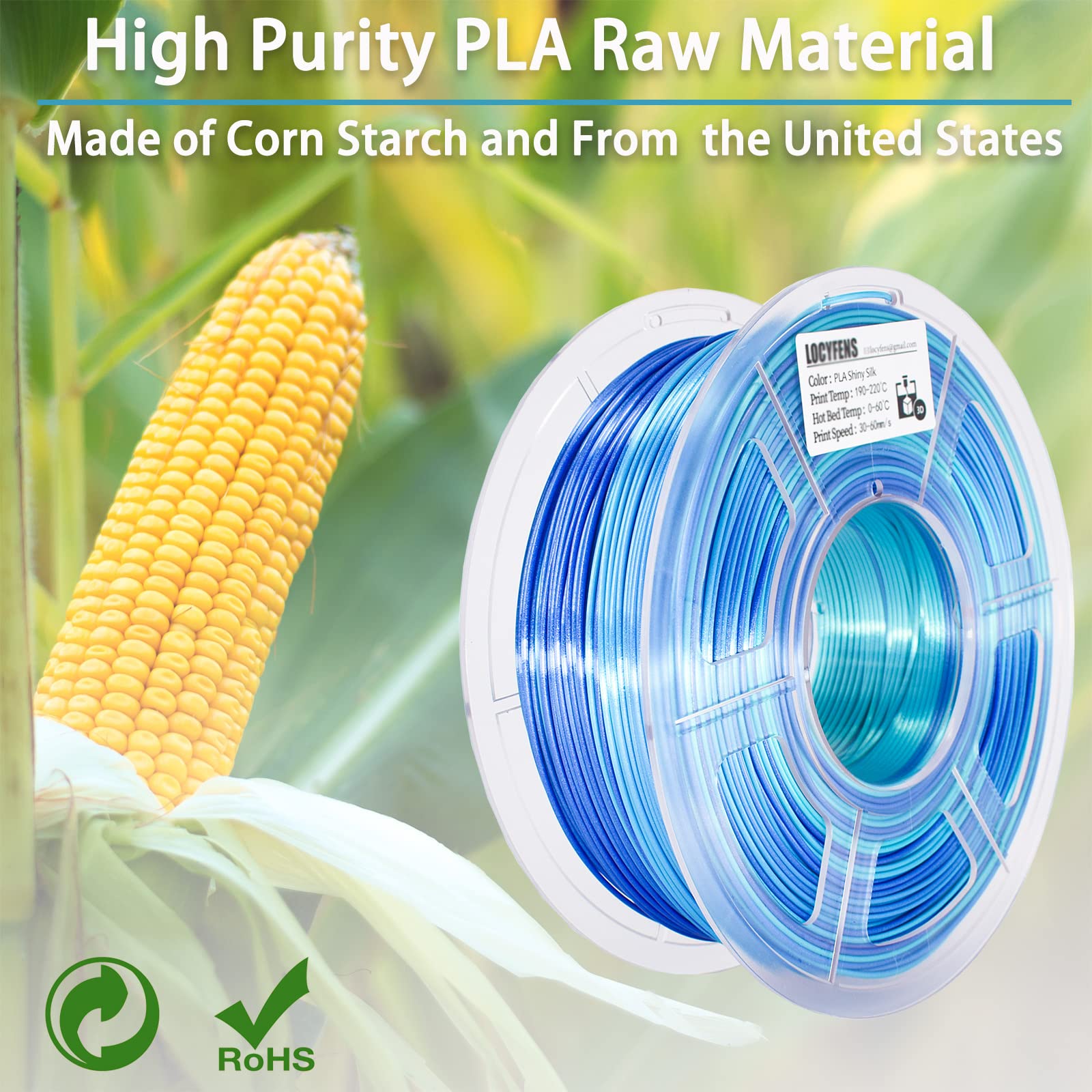 Premium PLA 3D Printer Filament 1.75mm - Silk Green & Shiny Blue, High Precision +/-0.02mm, 1kg/2.2lbs Spool for Smooth 3D Printing - Ideal for DIY Projects, Cosplay Props, and Home Decor Creations