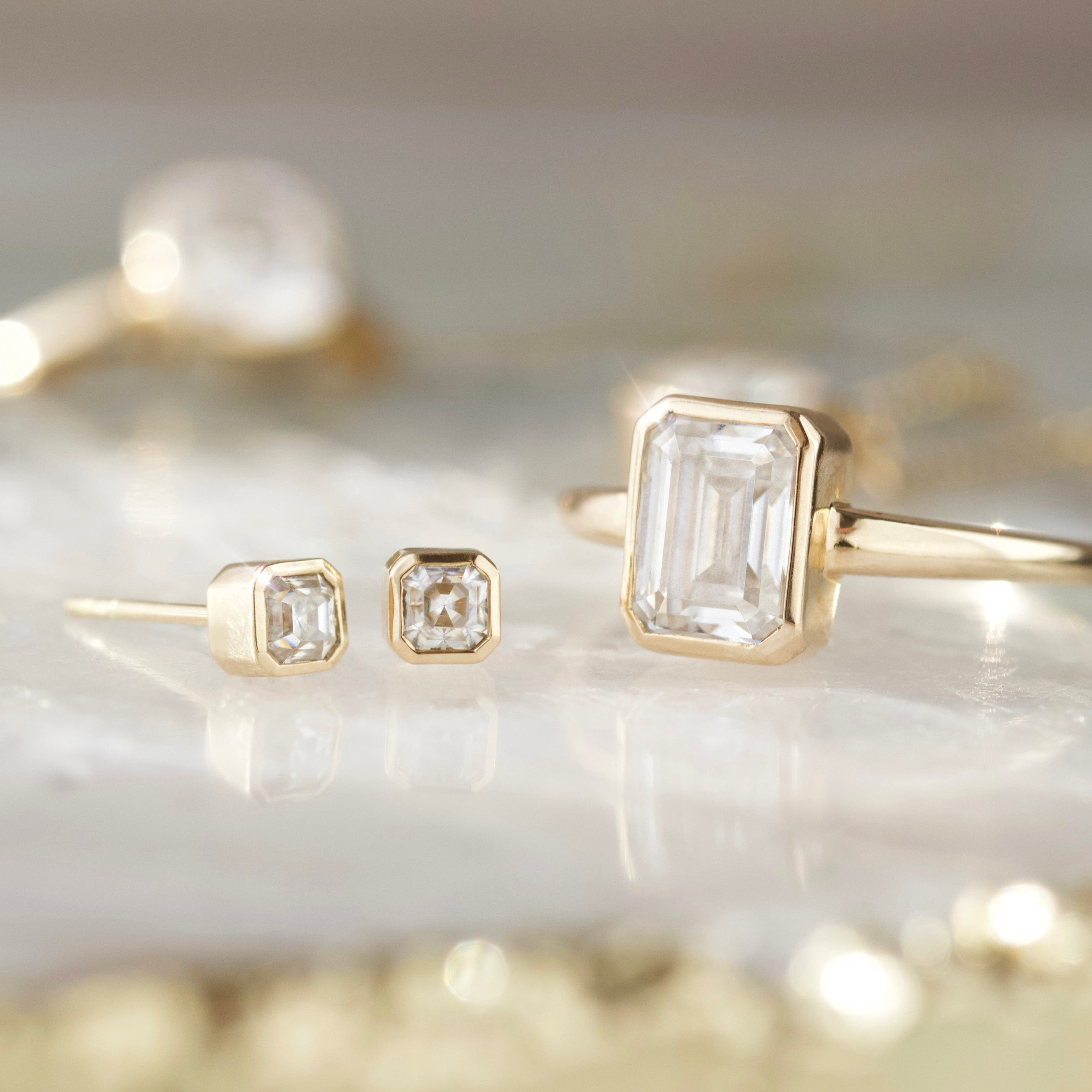 Moissanite Octagon Emerald Cut Bezel Set Ring for Women - Durable Wedding Engagement Promise Ring - Perfect for Anniversary, Proposal & Special Occasions