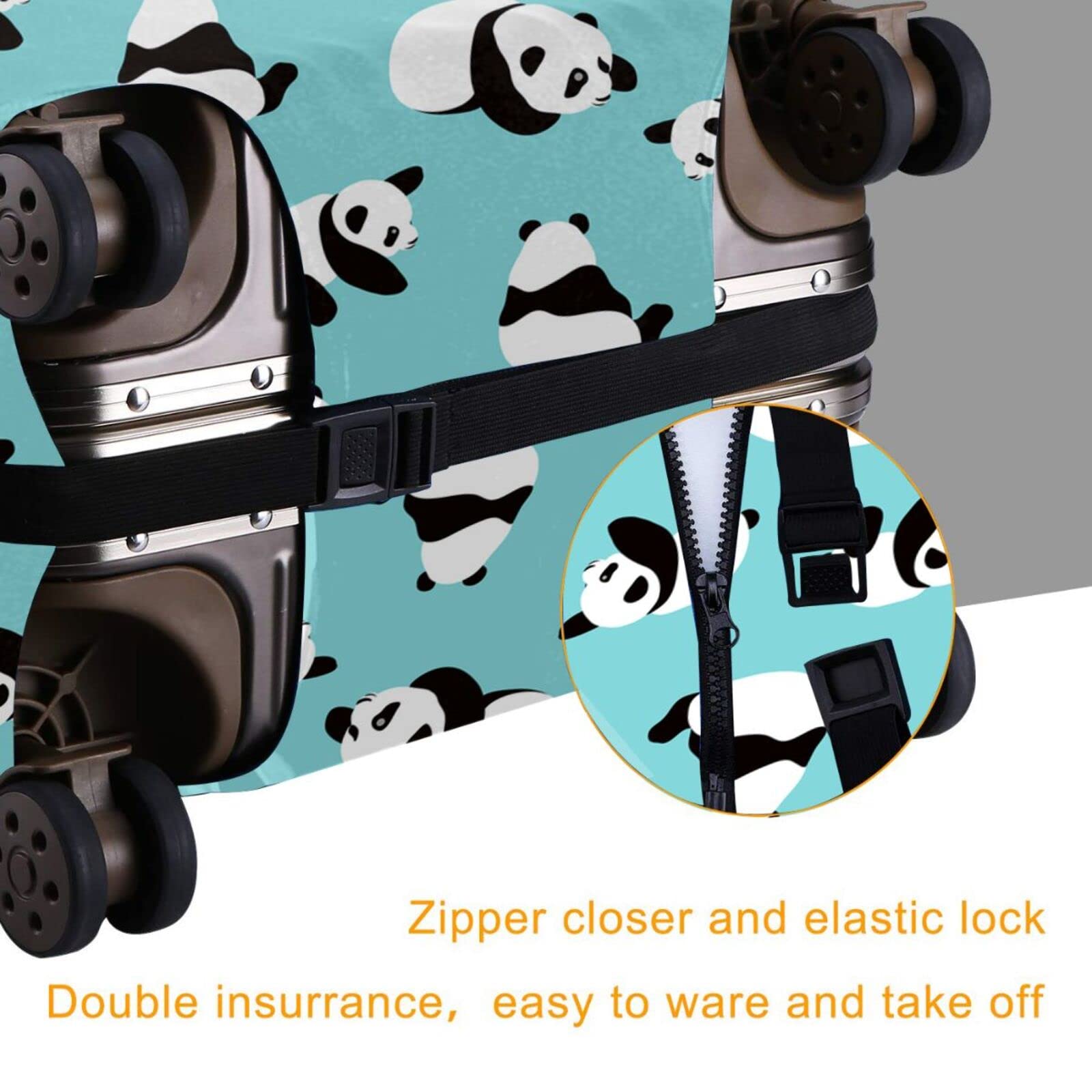 Washable Elastic Luggage Cover with Concealed Zipper - Panda Design Travel Suitcase Protector for Large Bags | Perfect for Airplane, Train & Vacation Travel Accessories