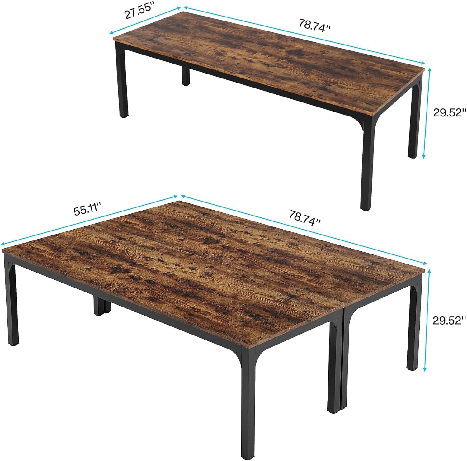 Tribesigns 78.74-Inch Large Rectangle Conference Table Set - 13FT Meeting Room Table for Office, Seminar & Business (2 Pack, Brown+Black) - Perfect for Boardrooms, Training Sessions & Corporate Events (Chairs Not Included)