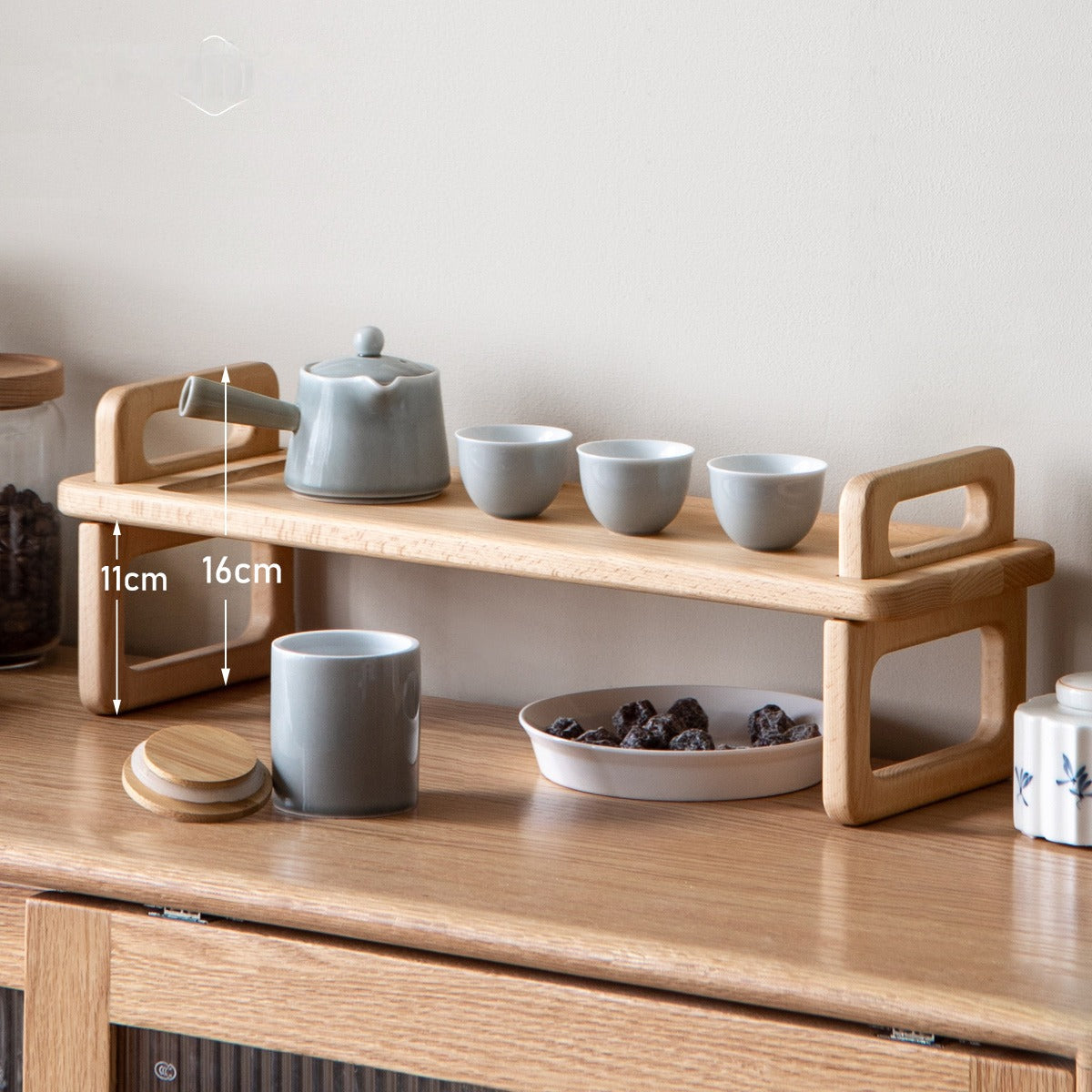 Solid Wood Shelf - Beech & Acacia Desktop Storage Rack for Home Office, Kitchen, Bathroom Organization