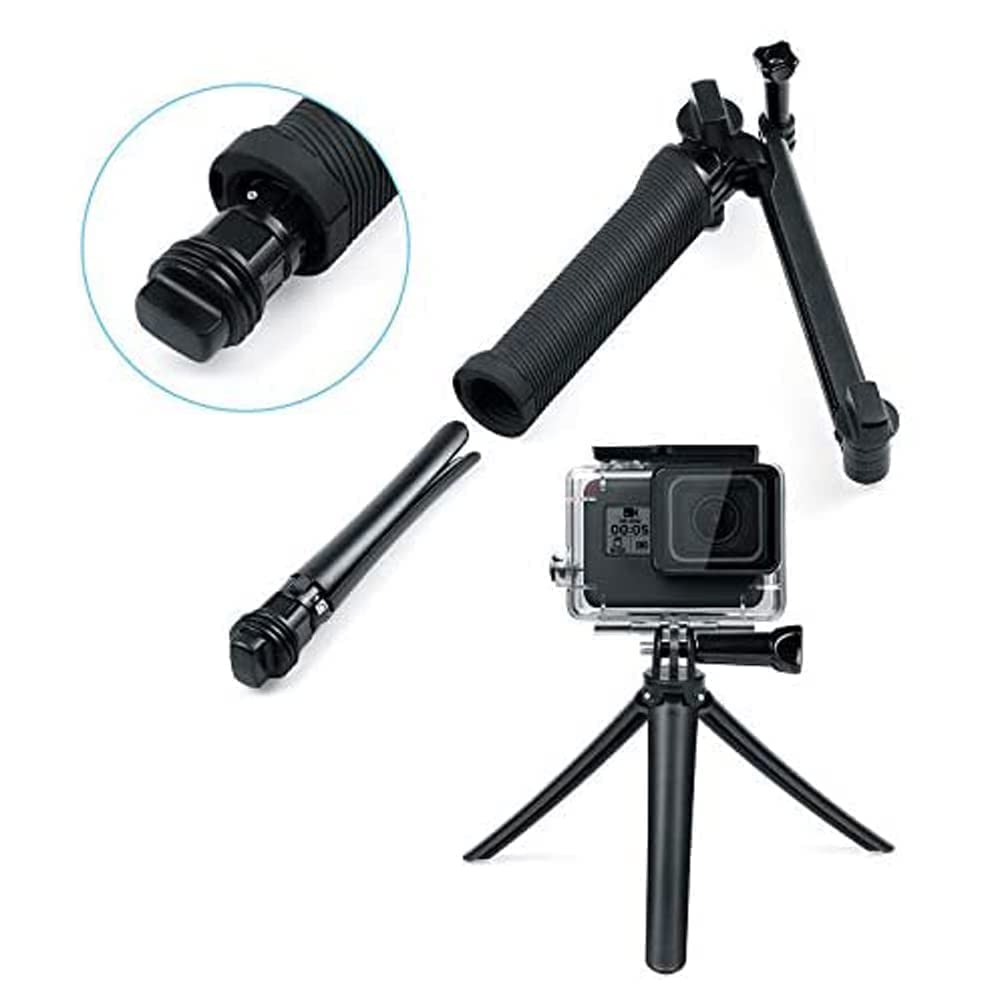 FitStill 3-Way Selfie Tripod Hand Grip for GoPro 13/12/11/10/9/8/7/6/5/4/3 & DJI Action 5Pro/3/4 - Detachable Extendable Selfie Stick Pole Accessory for Vlogging, Travel, and Outdoor Adventures (Black)