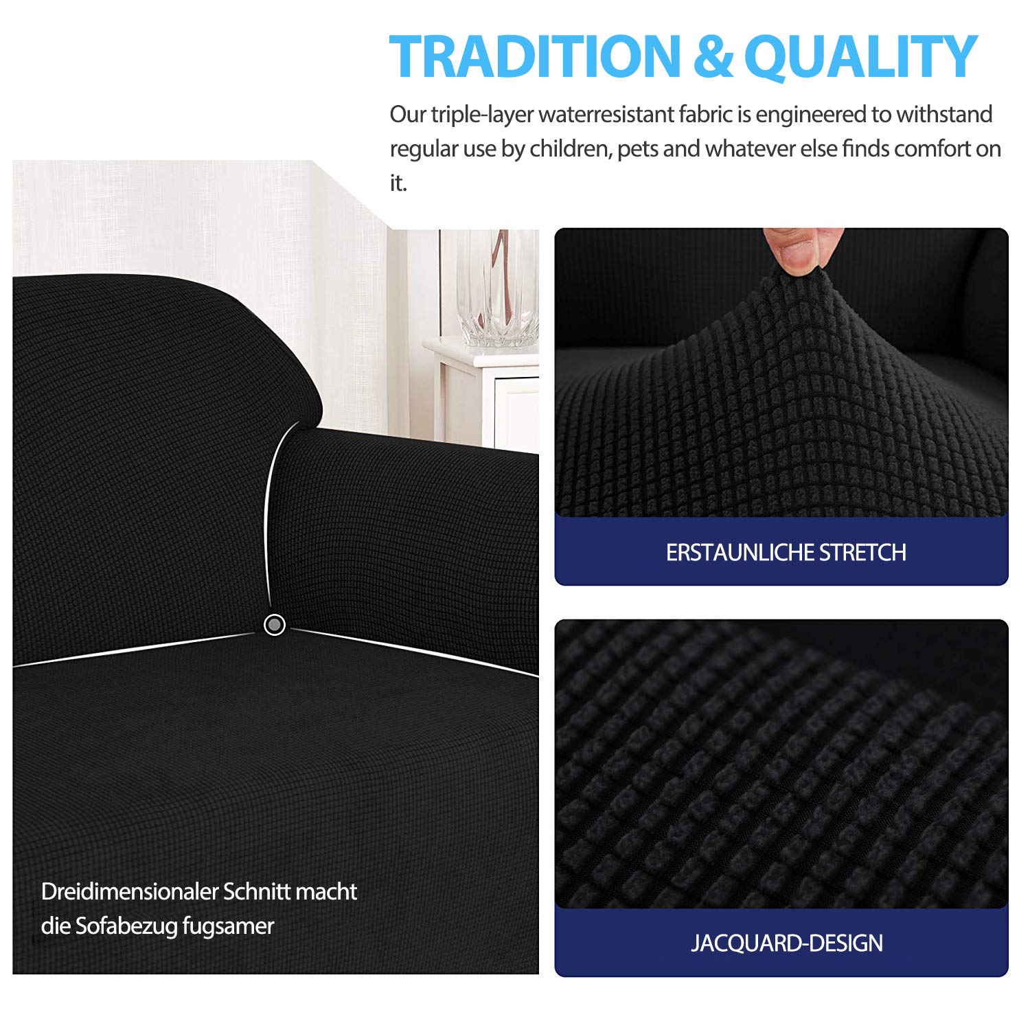 Stretch Wing Chair Slipcovers with Ears - Jacquard Furniture Protector for Living Room