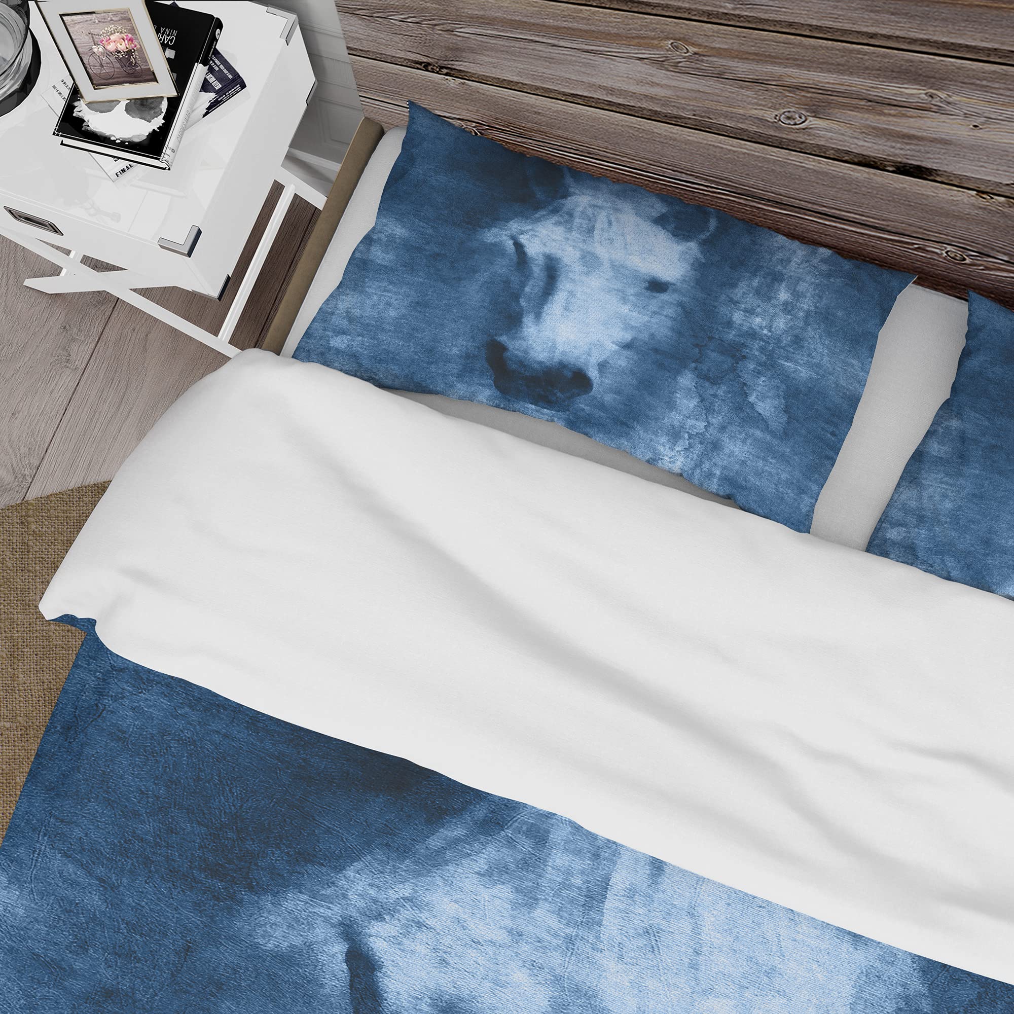 Farmhouse Horse VIII Blue Duvet Cover Set King Size - 3 Piece All Season Farmhouse Bedding Set | Soft & Breathable for Cozy Bedroom Decor, Guest Room & Master Suite
