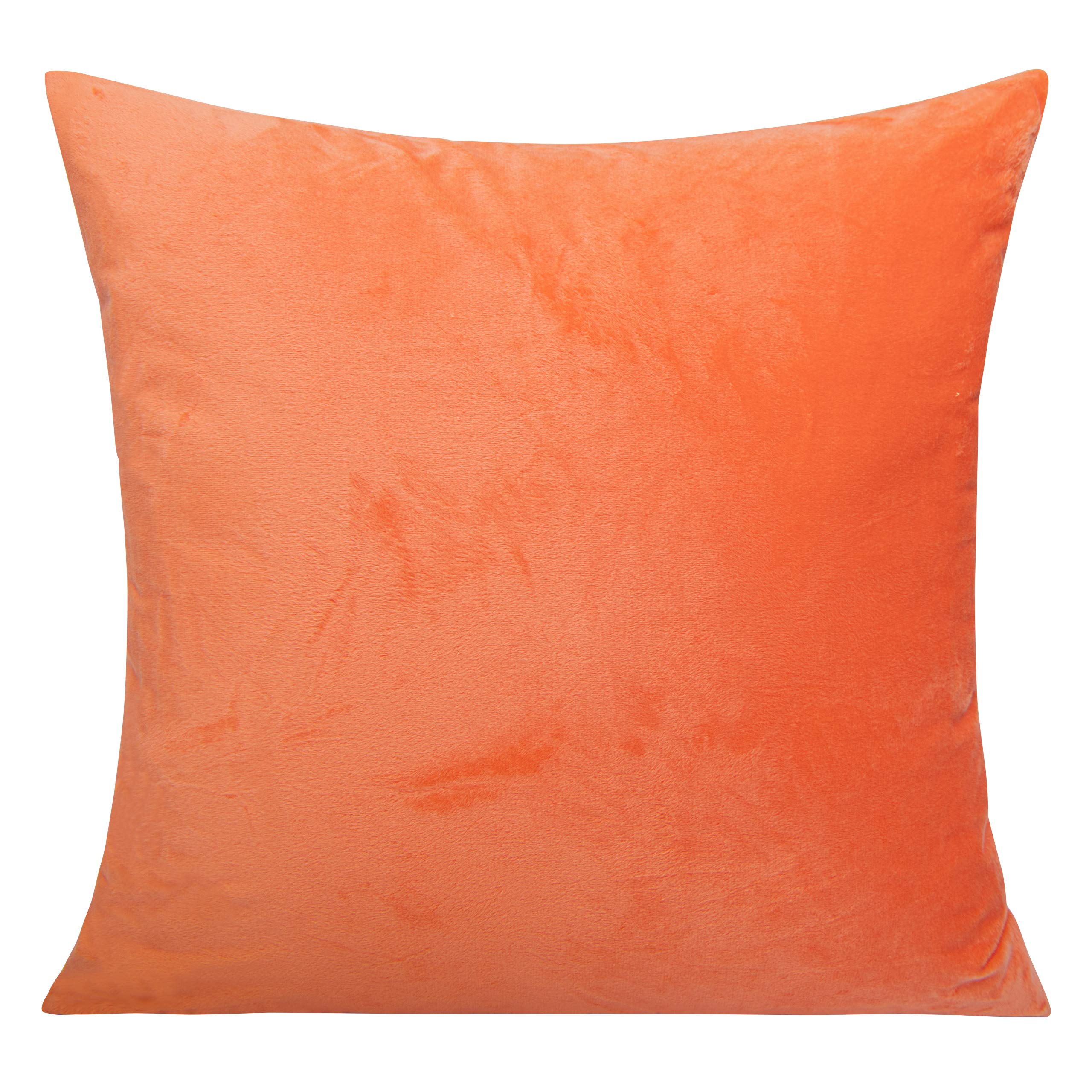 Luxury Velvet Square Zippered Throw Pillow Cover - Super Soft Decorative Euro Cushion Cover for Sofa & Couch - 26x26 Inches Orange - Perfect for Living Room, Bedroom & Home Decor