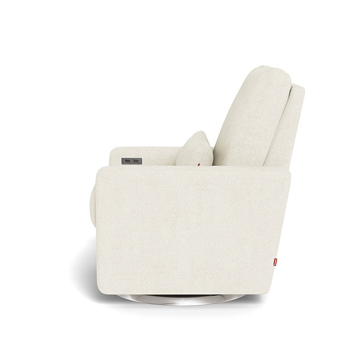 Monte Design Quick Ship Matera Glider Recliner - Ivory Boucle Fabric with Brushed Silver Base | Modern Nursery, Living Room & Bedroom Comfort Chair for Relaxing & Nursing