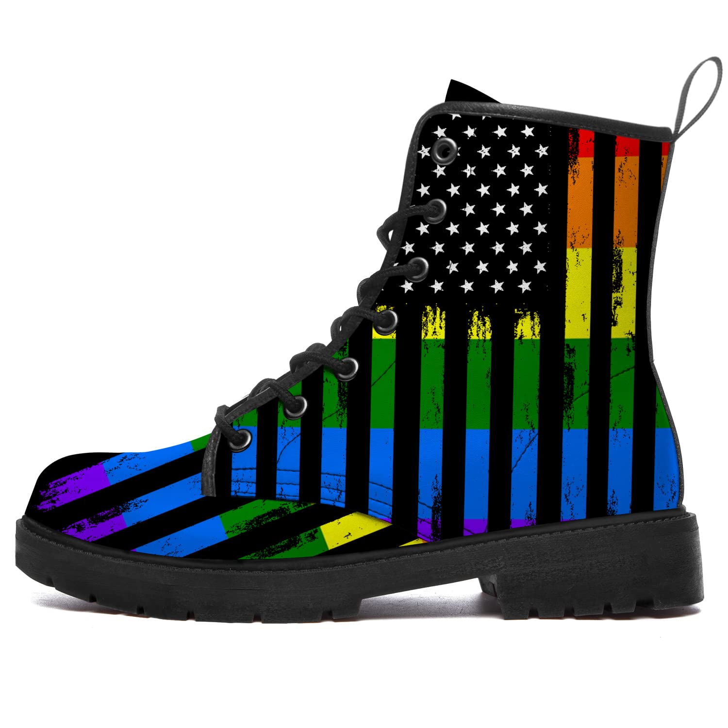 **ADIGOW Pride Combat Boots for Men & Women - Round Toe Vegan Leather Waterproof Work Ankle Boots - Perfect for Outdoor, Workwear & Gifts**