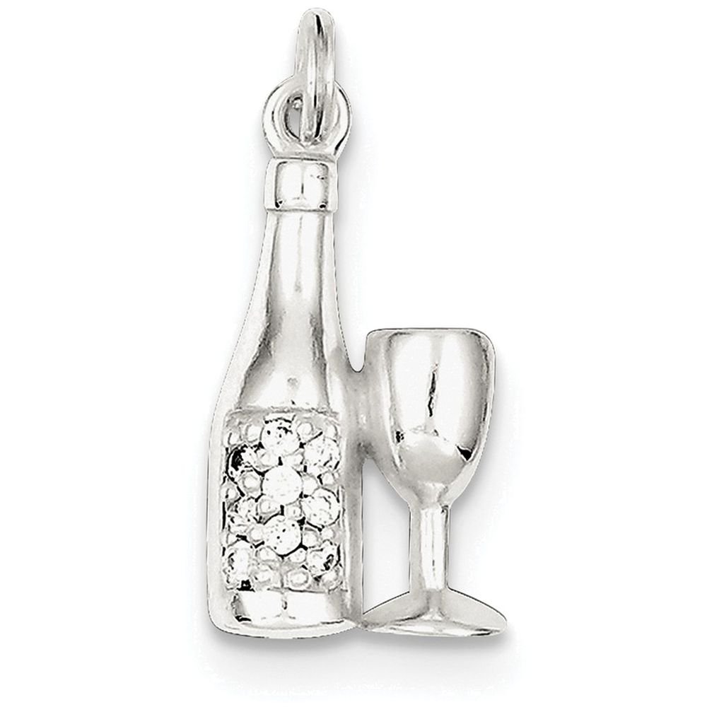 Sterling Silver Cubic Zirconia Wine Bottle Charm Pendant Necklace - Elegant Jewelry Gift for Wine Lovers, Perfect for Parties, Anniversaries & Special Occasions