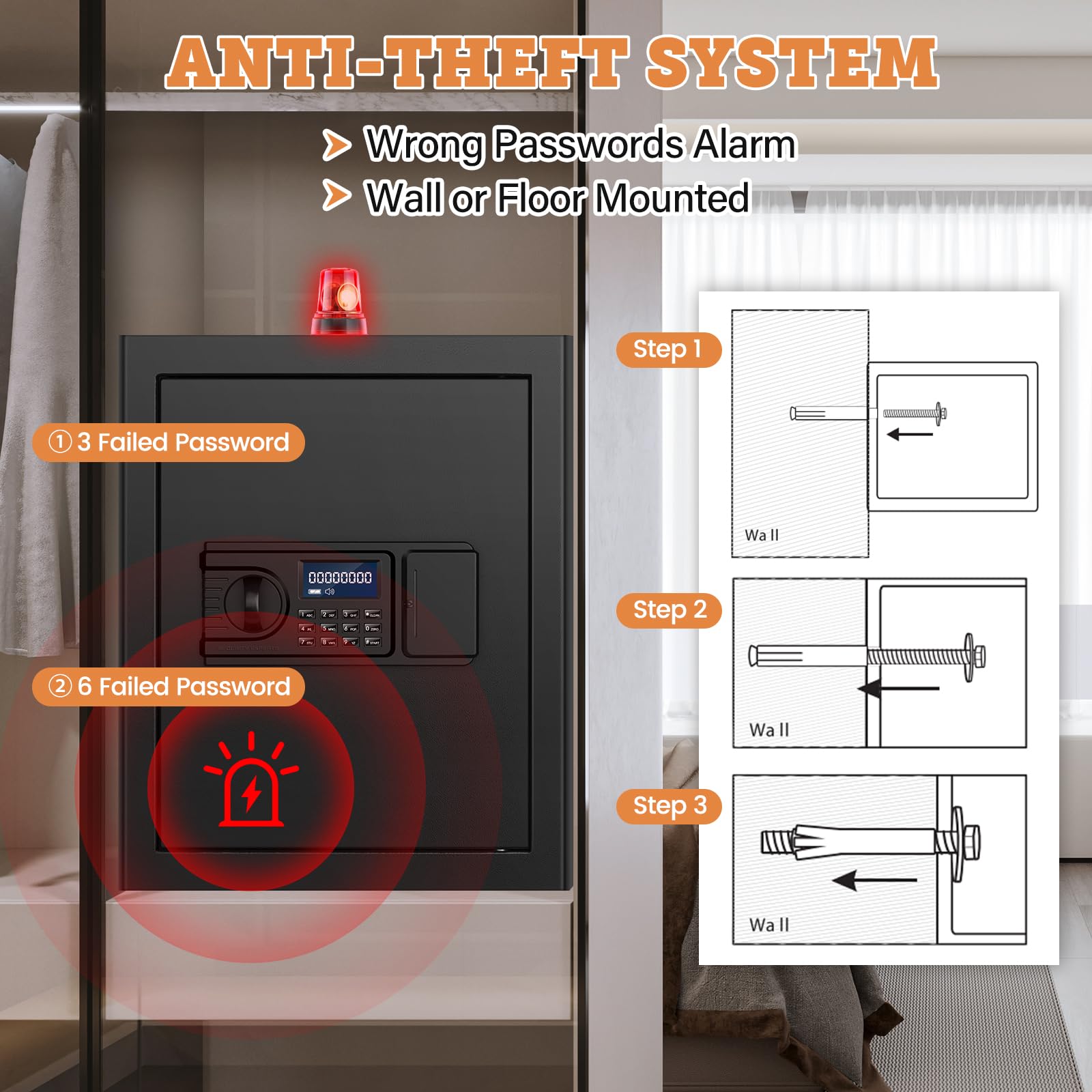 2.8 Cuft Fireproof Waterproof Digital Home Safe Box with LCD Keypad - Large Security Safe for Documents, Jewelry & Cash - Anti-Theft Alert & Hidden Code Mode - Perfect for Office, Home & Personal Use
