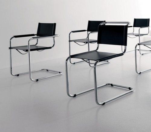 Mart Stam Cantilever Side Chair - Black Leather Upholstered Modernist Design for Living Room, Office & Dining Space