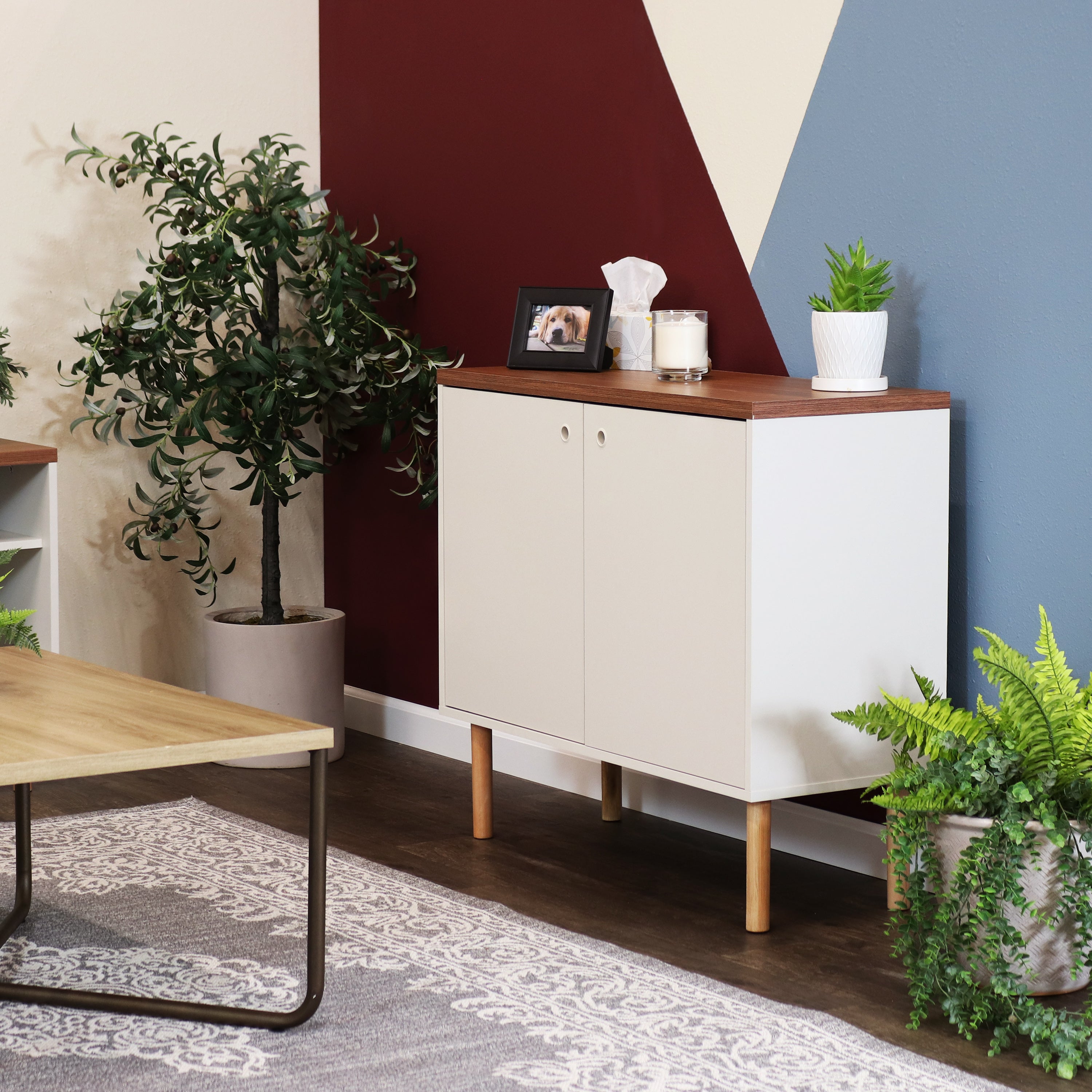 Vintage Mid Century Modern 2-Door Accent Cabinet with Adjustable Shelves - Stylish Storage Solution for Living Room, Bedroom or Office Décor