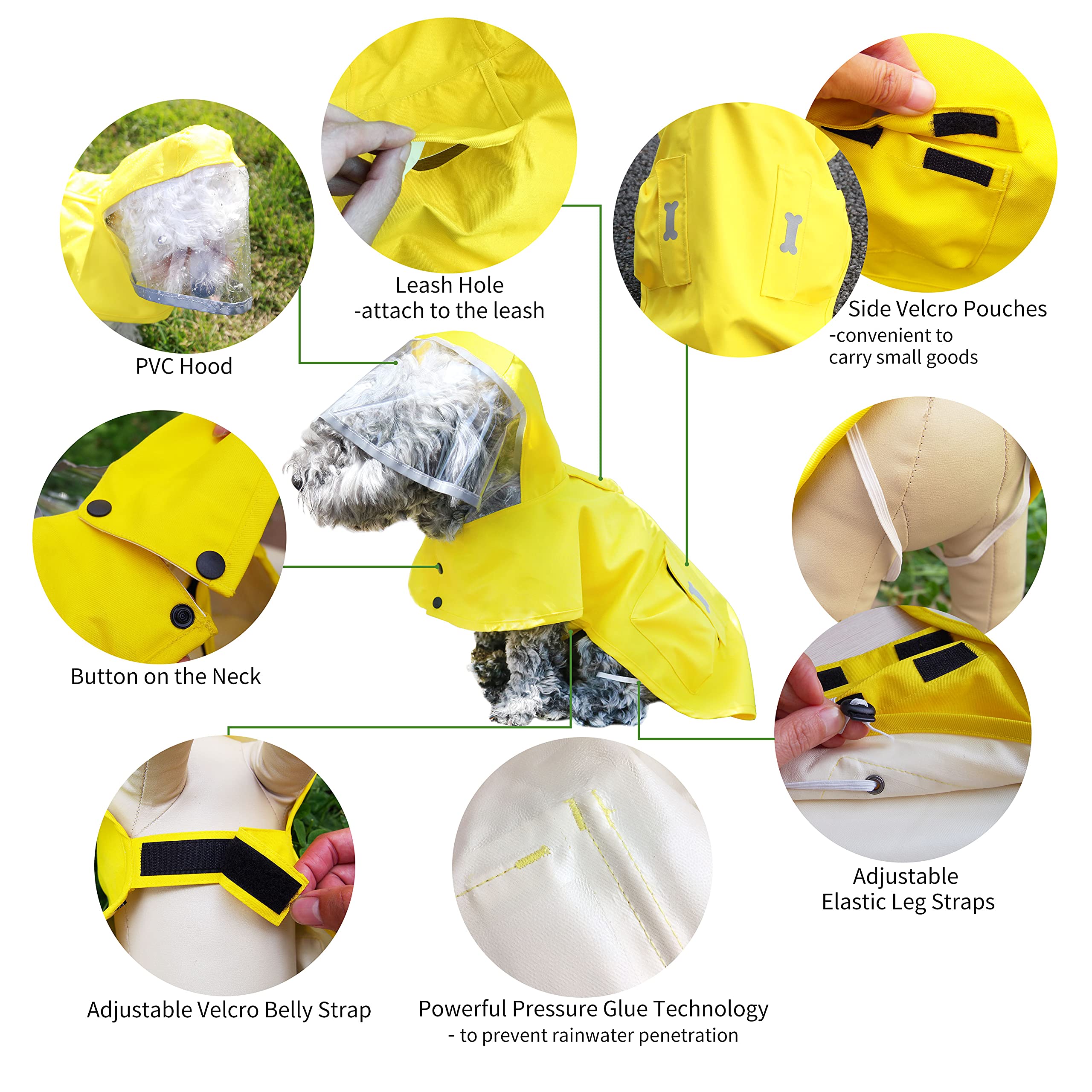 Waterproof Dog Raincoat with Hood & High Reflective Strips - Adjustable Pet Rain Jacket with Leash Hole for Small, Medium & Large Dogs (Fluorescent Green, X-Small) - Perfect for Walking, Hiking & Outdoor Adventures in Rainy Weather