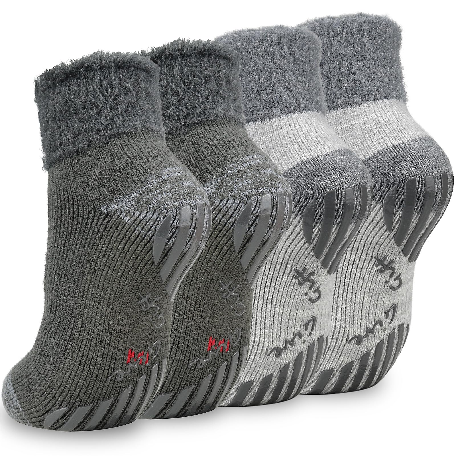 2 Pairs Non-Slip Slipper Socks for Men & Women - Warm Fluffy House Socks with Silicone Grips, Cozy Thickened Sleeping Socks for Winter - Perfect for Home, Office & Travel Comfort