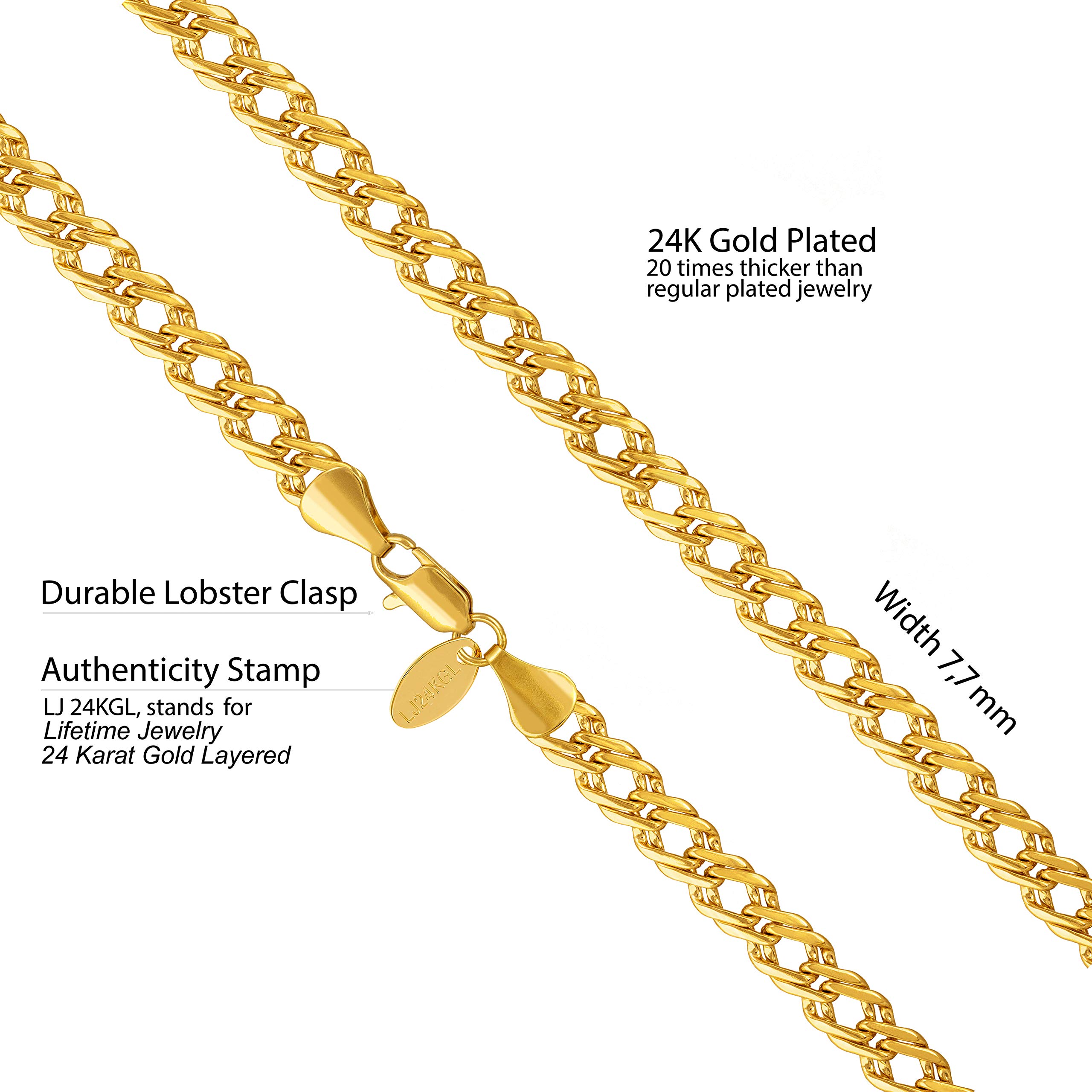 7.7mm Venetian Chain Necklace for Women - 24k Gold Plated Lifetime Jewelry - Perfect for Everyday Wear, Gifts & Special Occasions