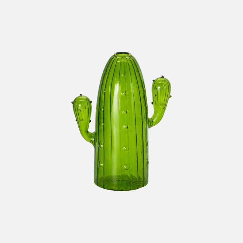 Green Cactus Glass Accent & Vase - Elegant Home Decor for Living Room, Office, or Wedding Centerpiece