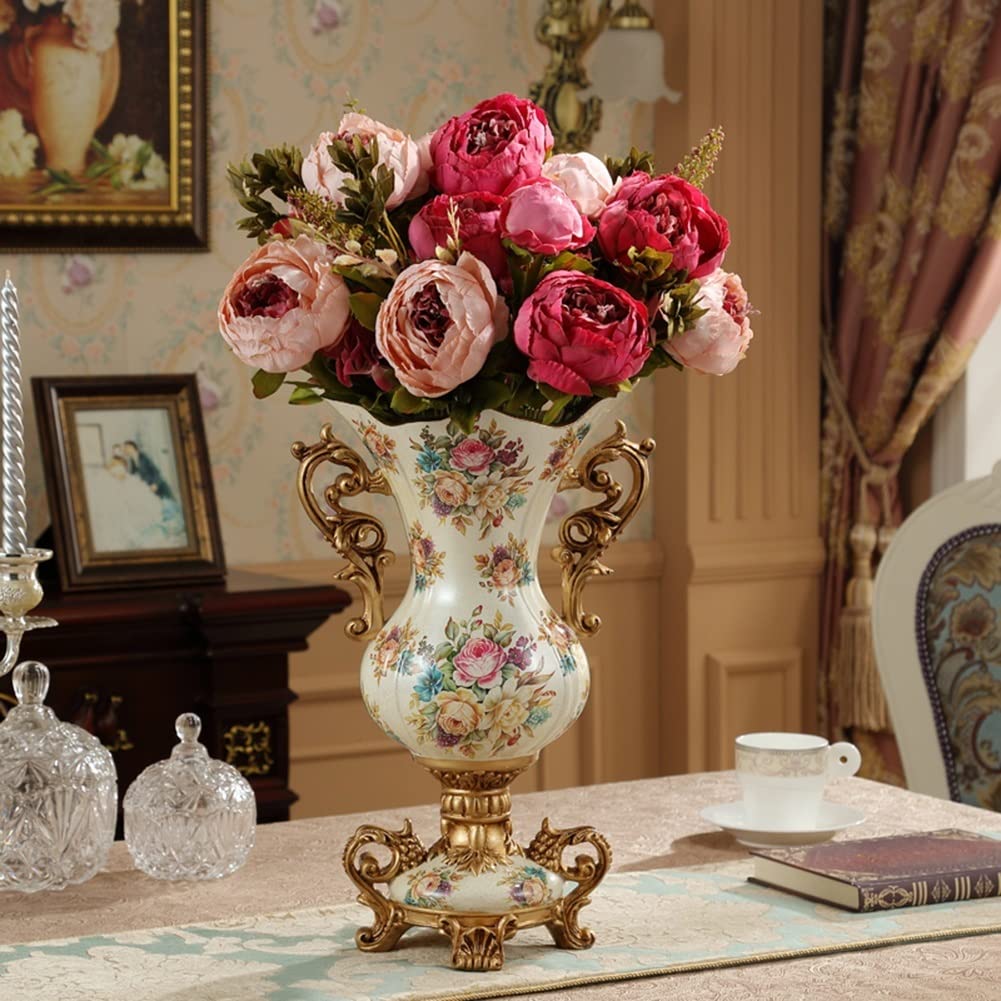 Elegant Large Flower Vases - 16.54×10.24in European Retro Resin Table Centerpiece for Kitchen, Dining Room, Living Room & Bedroom Decor - Perfect for Home Decor, Wedding Centerpieces and Gift Ideas