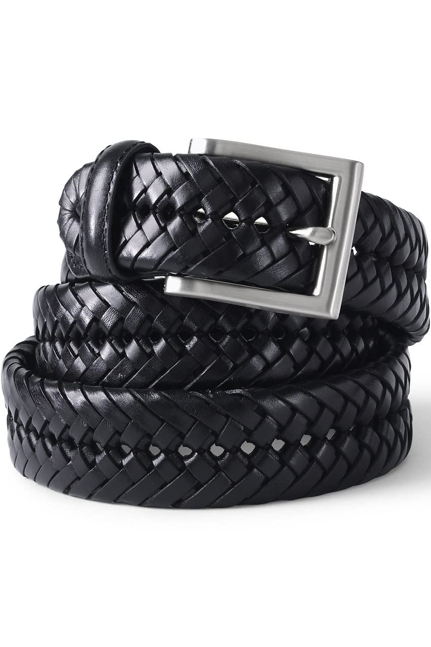 Lands' End Men's Genuine Leather Braided Belt - Classic Casual & Dress Wear Accessory for Office, Wedding & Everyday Use