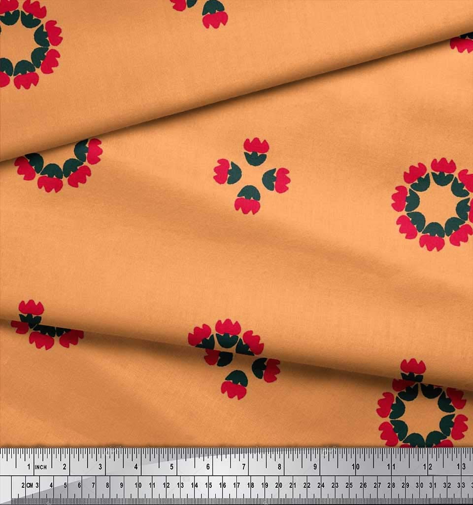 Soimoi Moss Georgette Brown Fabric by The Yard - 42 Inch Wide Floral Print Fabric for Dresses, Scarves & DIY Fashion Projects - Artistic Flower Splash Design for Creative Sewing & Home Decor