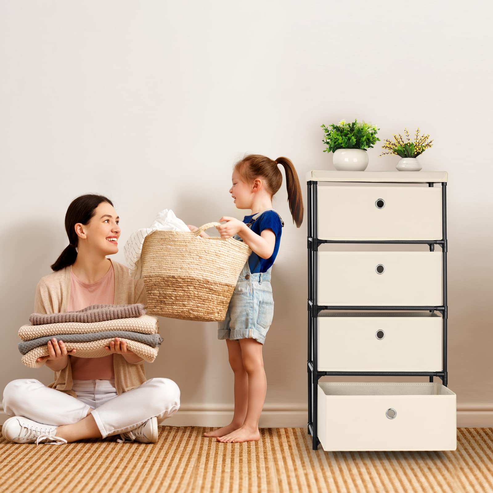 HAITRAL 4-Drawer Fabric Storage Chest - Closet Organizer for Bedroom & Dorm | White