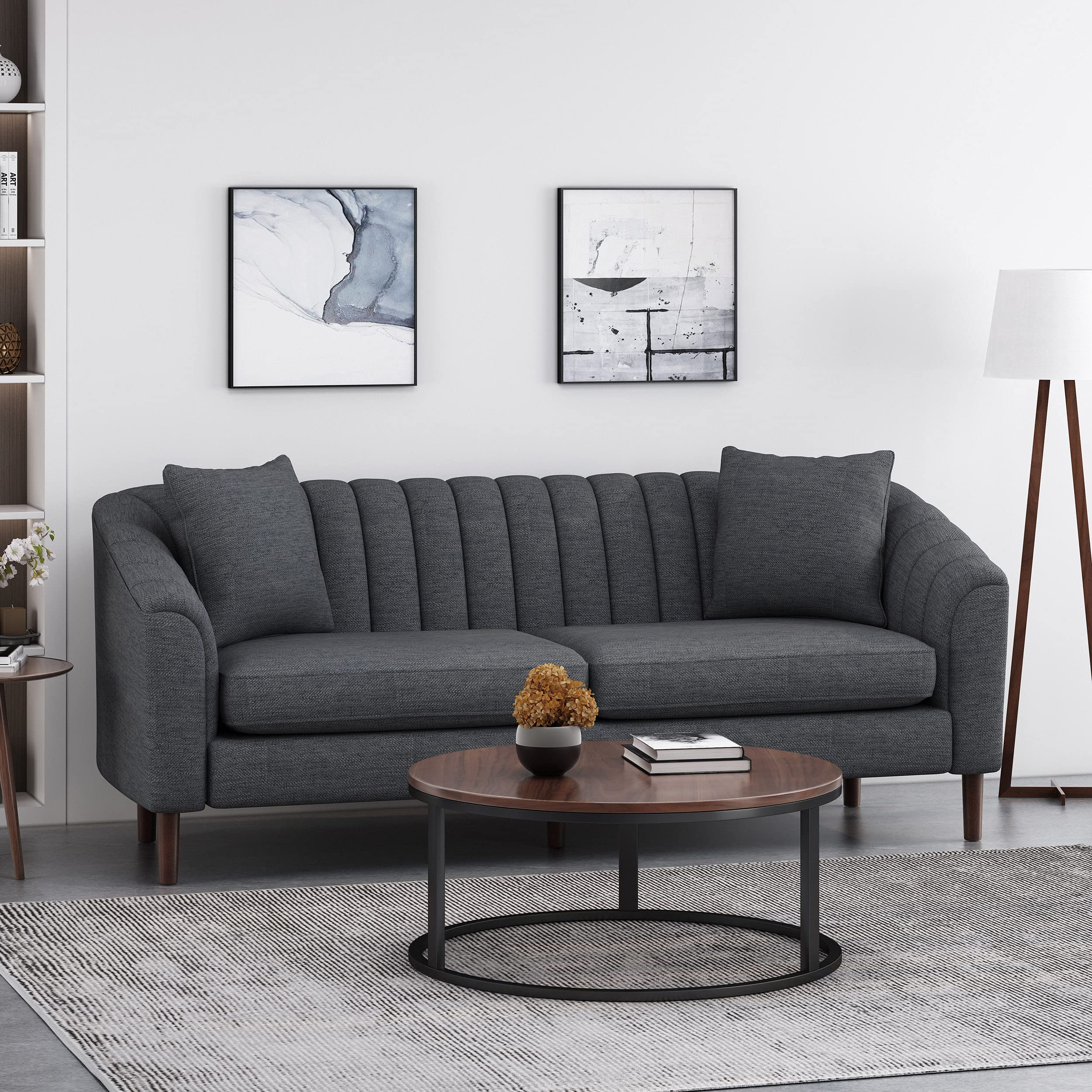 Christopher Knight Home Ansonia Sofa - Charcoal Gray & Dark Walnut Finish - Modern Living Room Furniture for Small Spaces & Apartments