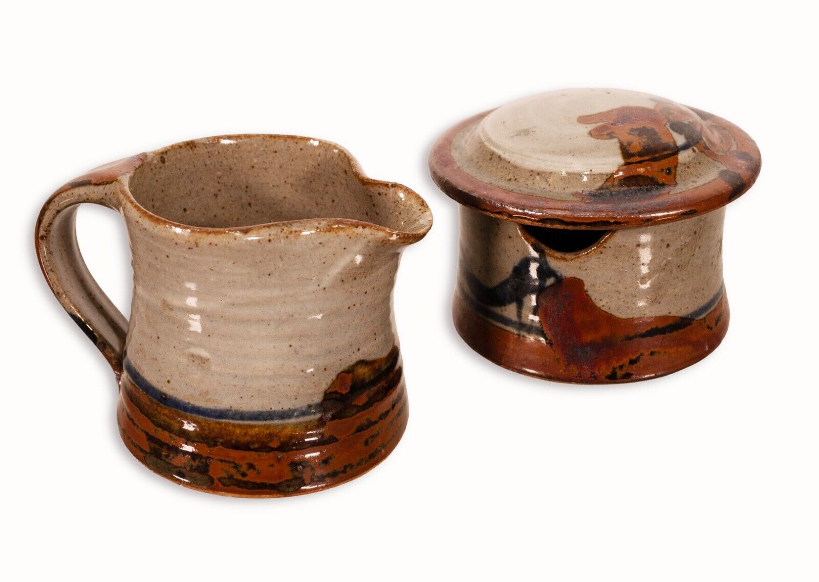 John Glick Creamer & Sugar Set - Modernist Stoneware Glazed Ceramic Plum Tree Pottery - Perfect for Coffee & Tea Service, Home Decor, and Gift Giving