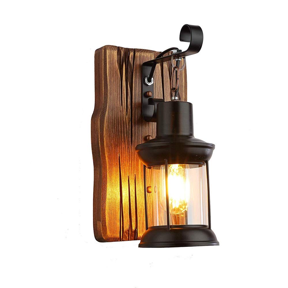 Vintage Industrial Wall Sconce Light Fixture - Single Head Retro Wooden Metal Wall Lamp with Painted Finish | Energy Class A+ | Perfect for Home, Hotel, Corridor & Reading Nook Decoration | Wall Mounted Lighting Solution