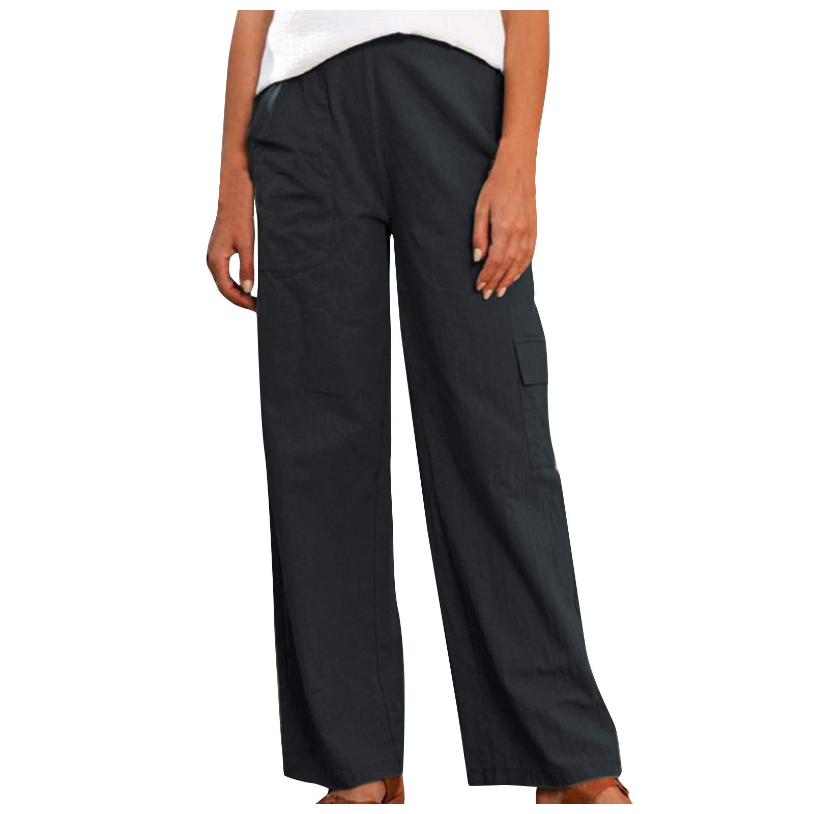 Women's White Linen Beach Pants - Loose Fit Wide Leg Trousers with Multi-Pockets | Casual Summer Pants for Vacation, Travel & Outdoor Activities