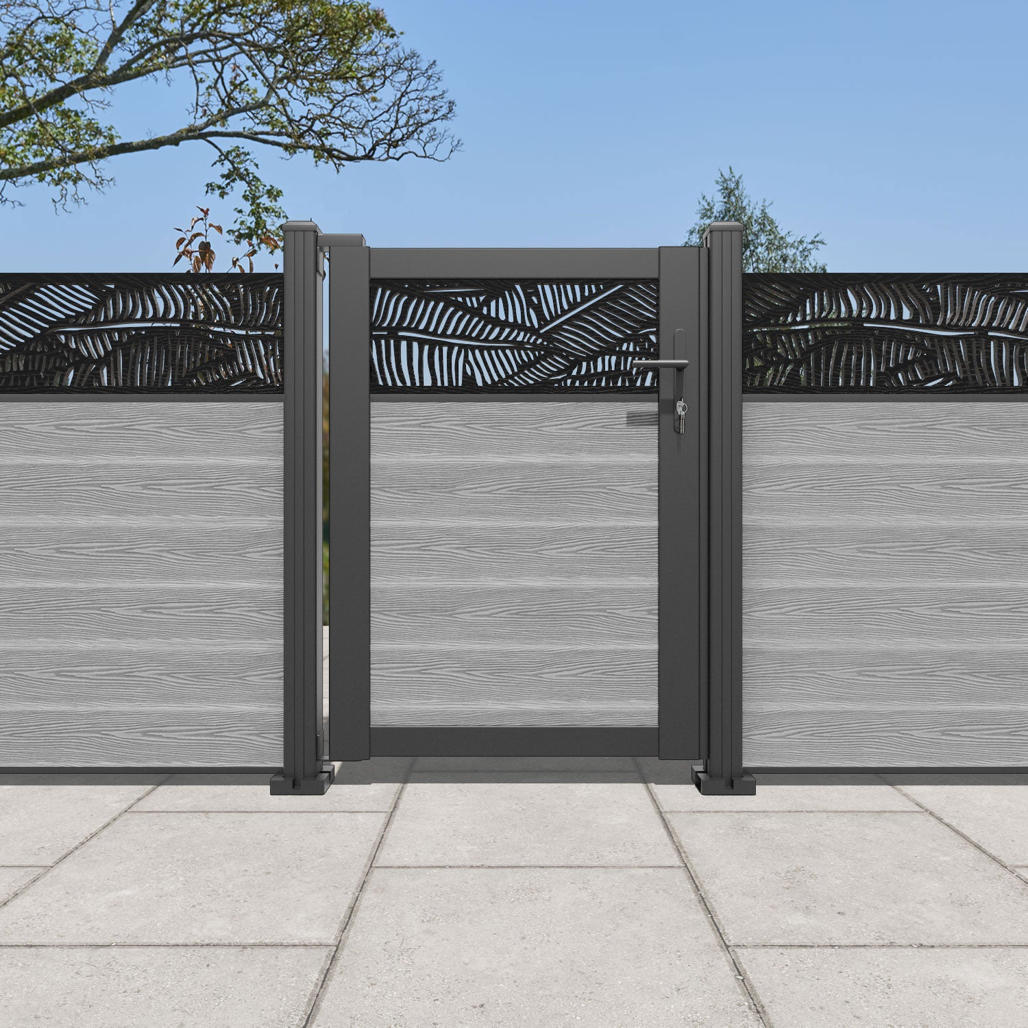 Classic Light Grey Feather Pedestrian Gate - Elegant Garden Entryway for Homes & Parks | Durable Outdoor Walkway Gate