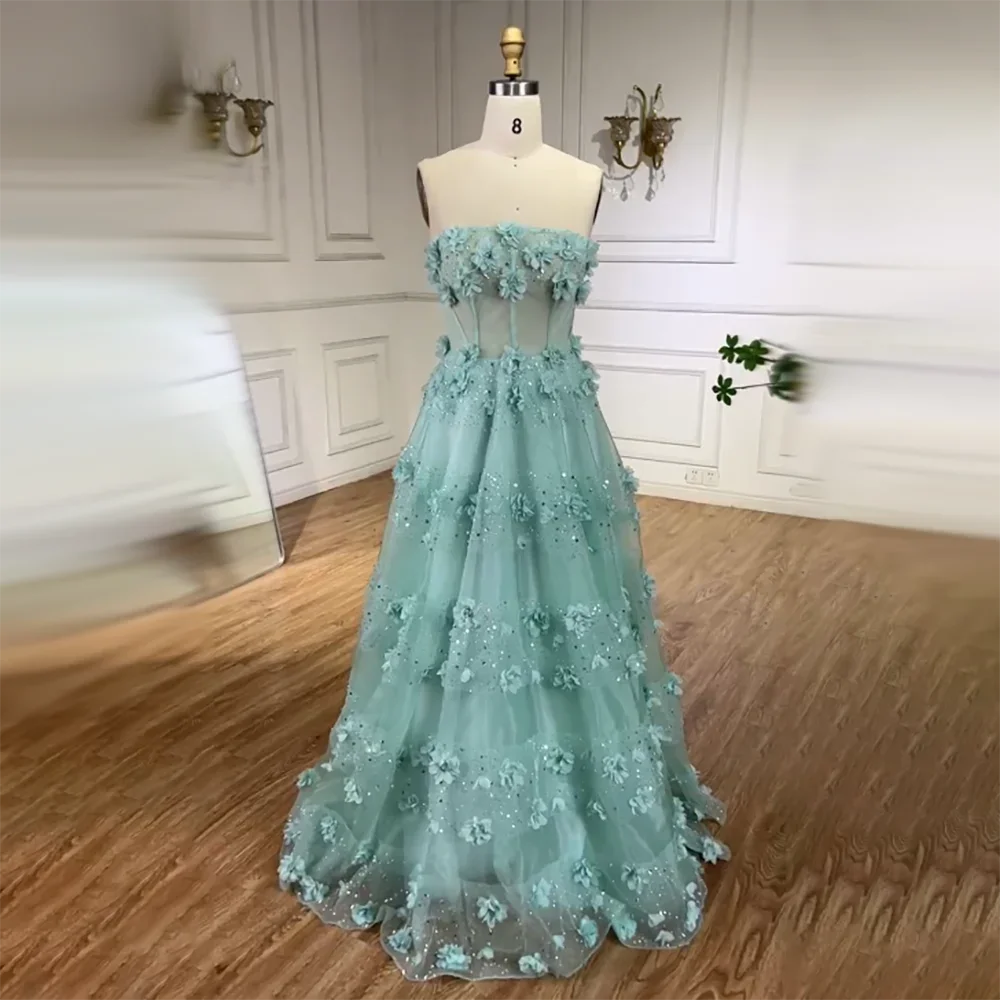 Elegant Arabic Turquoise Appliques A-Line Long Evening Dress for Women - Wedding, Party, Prom, Gala & Special Occasions | Serene Hill Collection 2025 LA72445