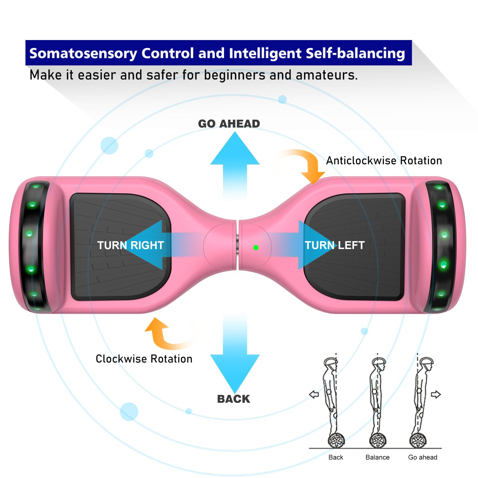 6.5 Inch Self Balancing Scooter with Bluetooth & LED Lights - Hoverboard for Kids Ages 6-12 - Perfect for Indoor/Outdoor Riding, Commuting & Fun Activities