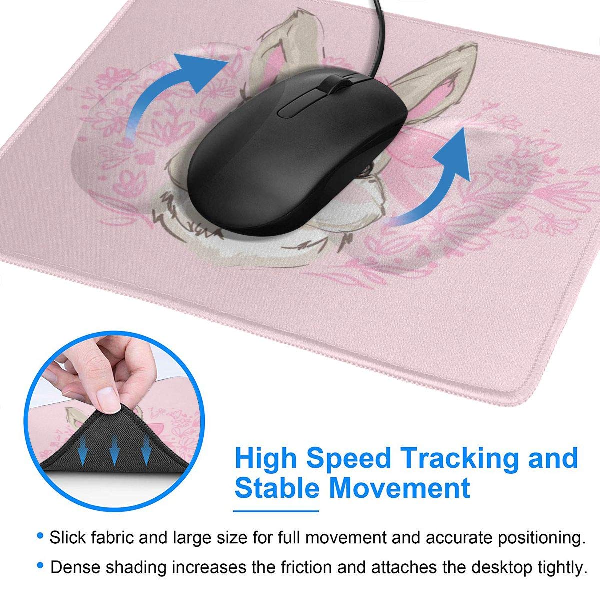 Non-Slip Gray Rabbit Design Rubber Mouse Pad - Round & Square Shapes for Home Office Computer Use, Gaming, and Workstations