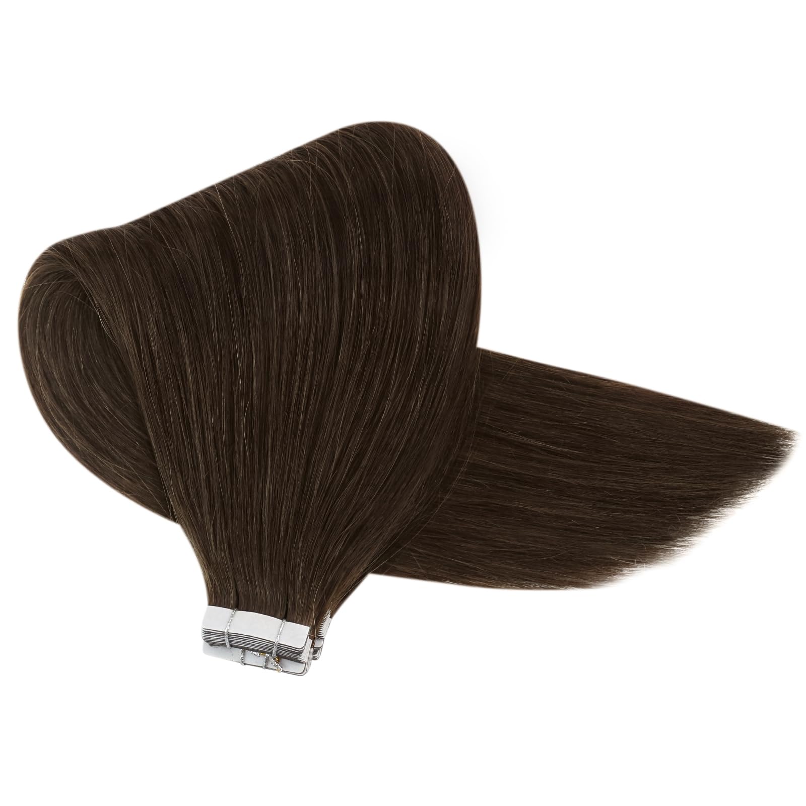 Sunny Tape in Hair Extensions 12 Inch 20Pcs - 100% Remy Human Hair, Invisible & Natural Looking Dark Brown Hair Extensions for Women - Perfect for Volume, Length & Styling for Parties, Weddings & Daily Wear