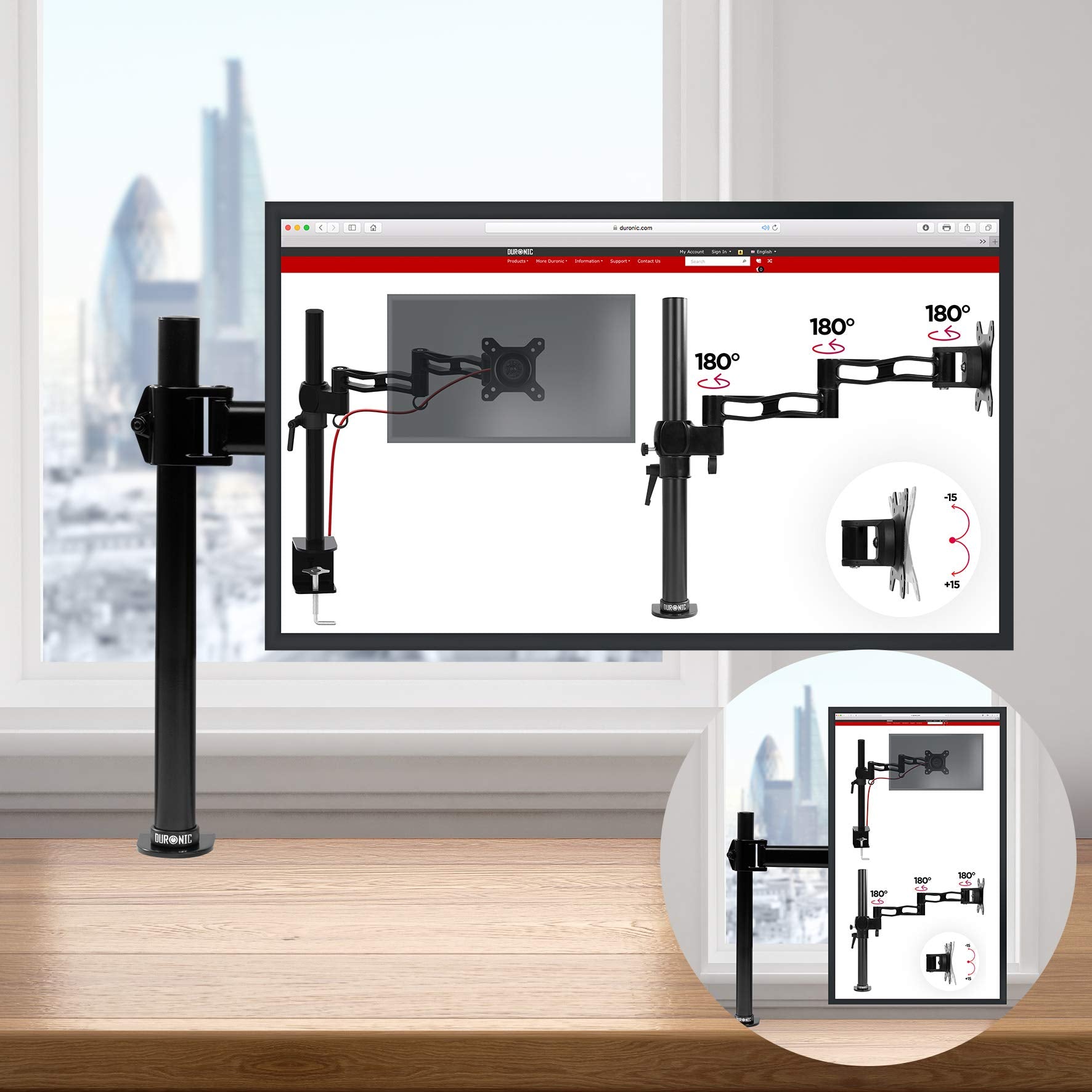 Duronic DM251X3 Single Monitor Arm - Adjustable Height VESA 75/100 Mount Stand for 13-27