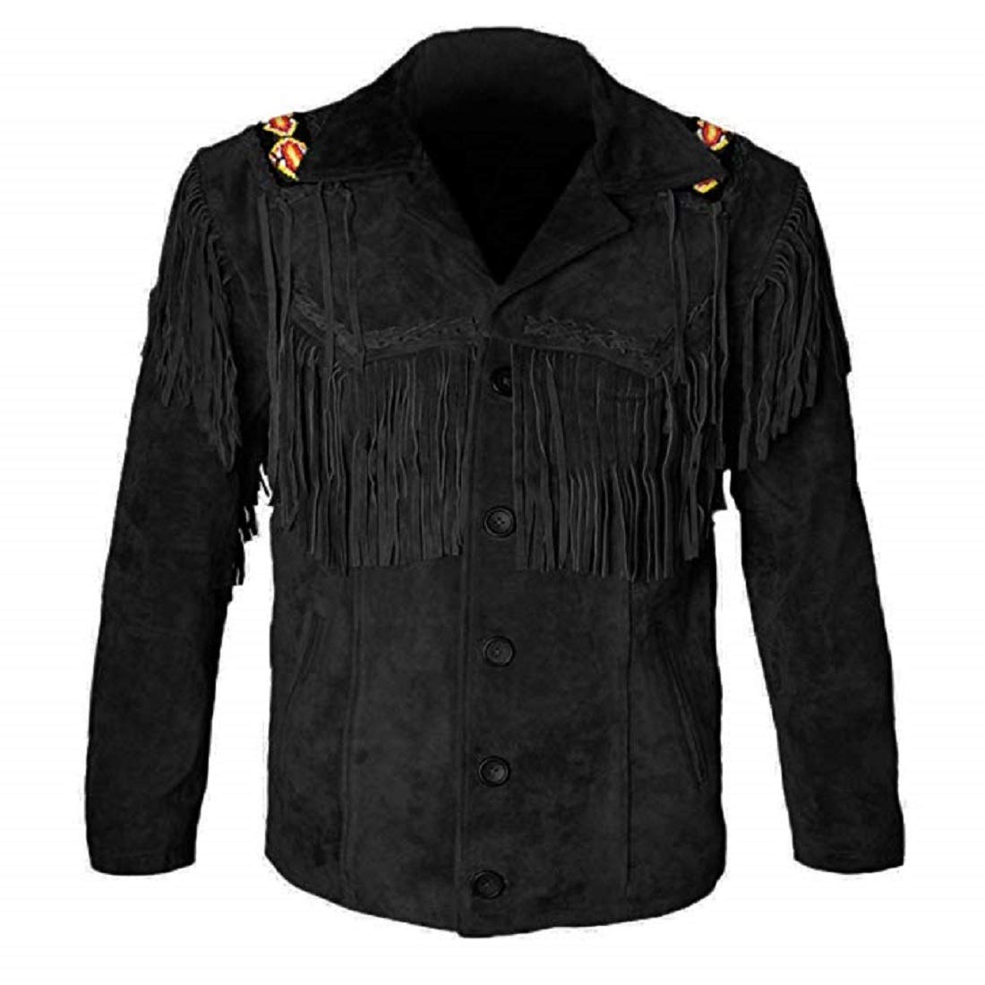 LEATHERAY Men's Western Cowboy Leather Jacket with Fringe & Beaded Details - Suede Leather Shirt for Rodeo, Country Music Festivals & Outdoor Adventures