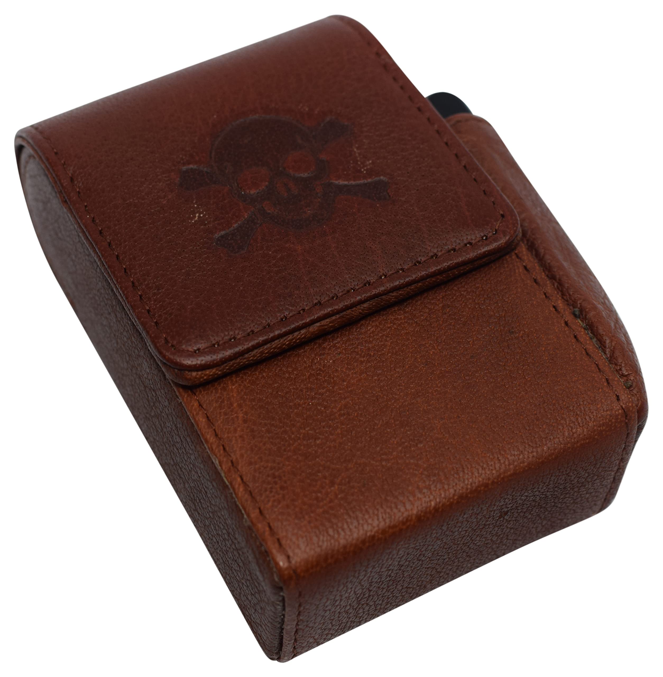 Genuine Leather Cigarette Storage Organizer - Tobacco Pouch with Lighter Holder & Logo Design (Skull Bone Pattern) - Perfect for Travel, Camping, and Outdoor Smoking Accessories