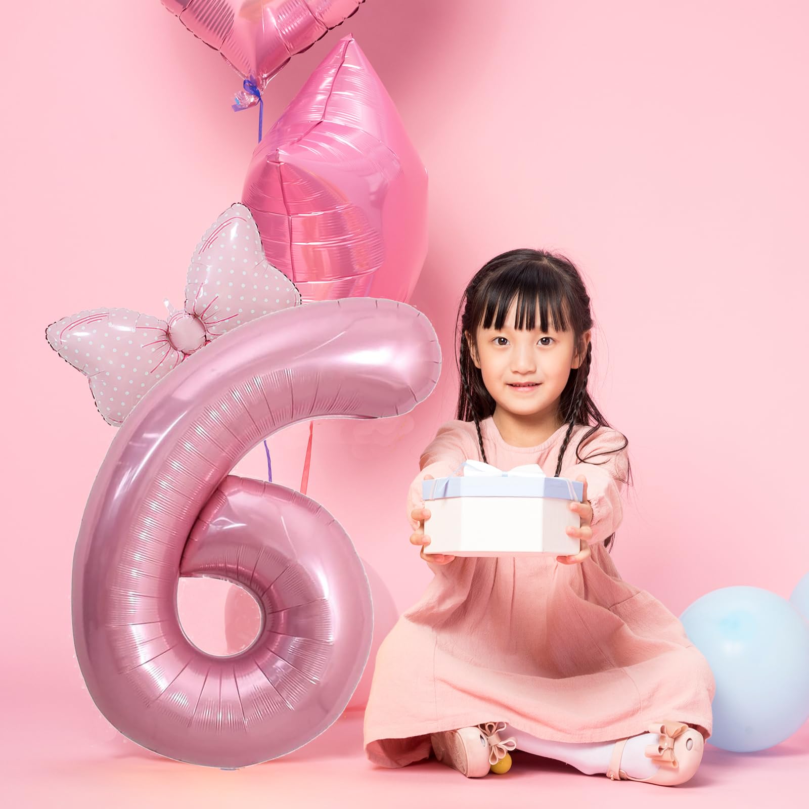 40 Inch Pink Number 9 Balloon & Mini Bow Balloon Set - 9th Birthday Party Decorations for Girls, Pink Theme Party Supplies - Perfect for Birthday Decor, Baby Showers, Gender Reveals & Photo Backdrops