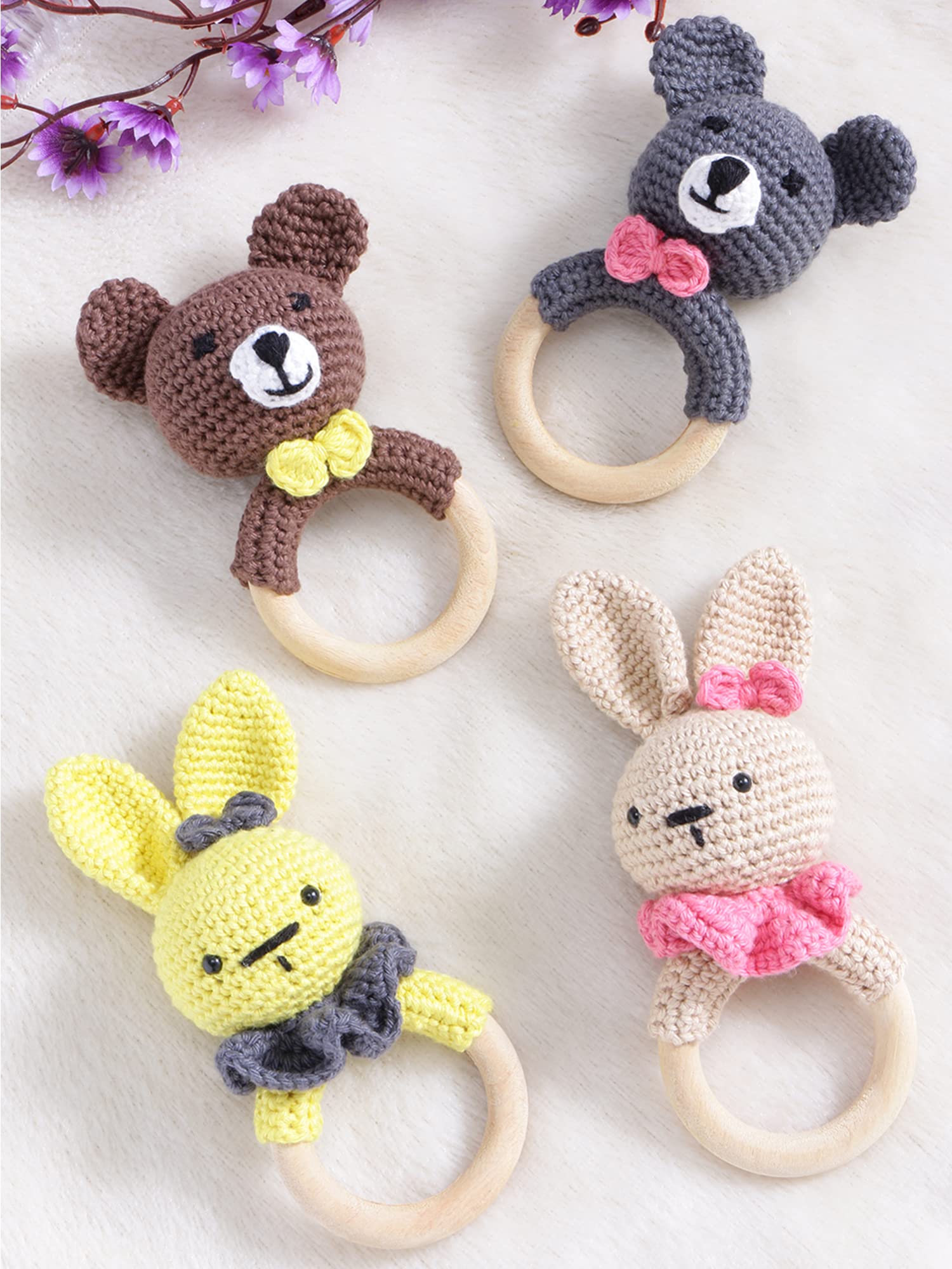 Organic Cotton Crochet Bunny Teether Ring - Safe & Soft Baby Teething Toy for Infants & Toddlers (Beige) | Natural Relief for Sore Gums, Perfect Gift for Newborns & Baby Showers