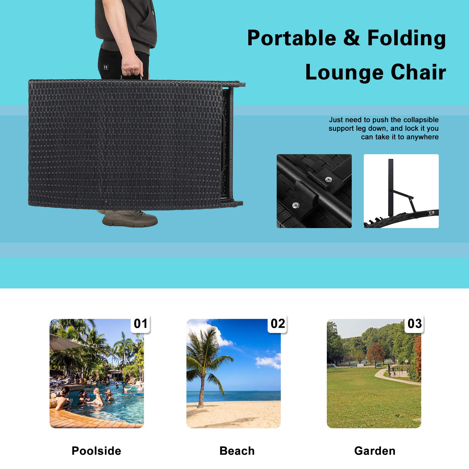Premium Outdoor Wicker Chaise Lounge Chair Set of 2 - Adjustable Reclining Rattan Patio Furniture with Cushions for Poolside, Garden & Backyard Relaxation (Style 8)
